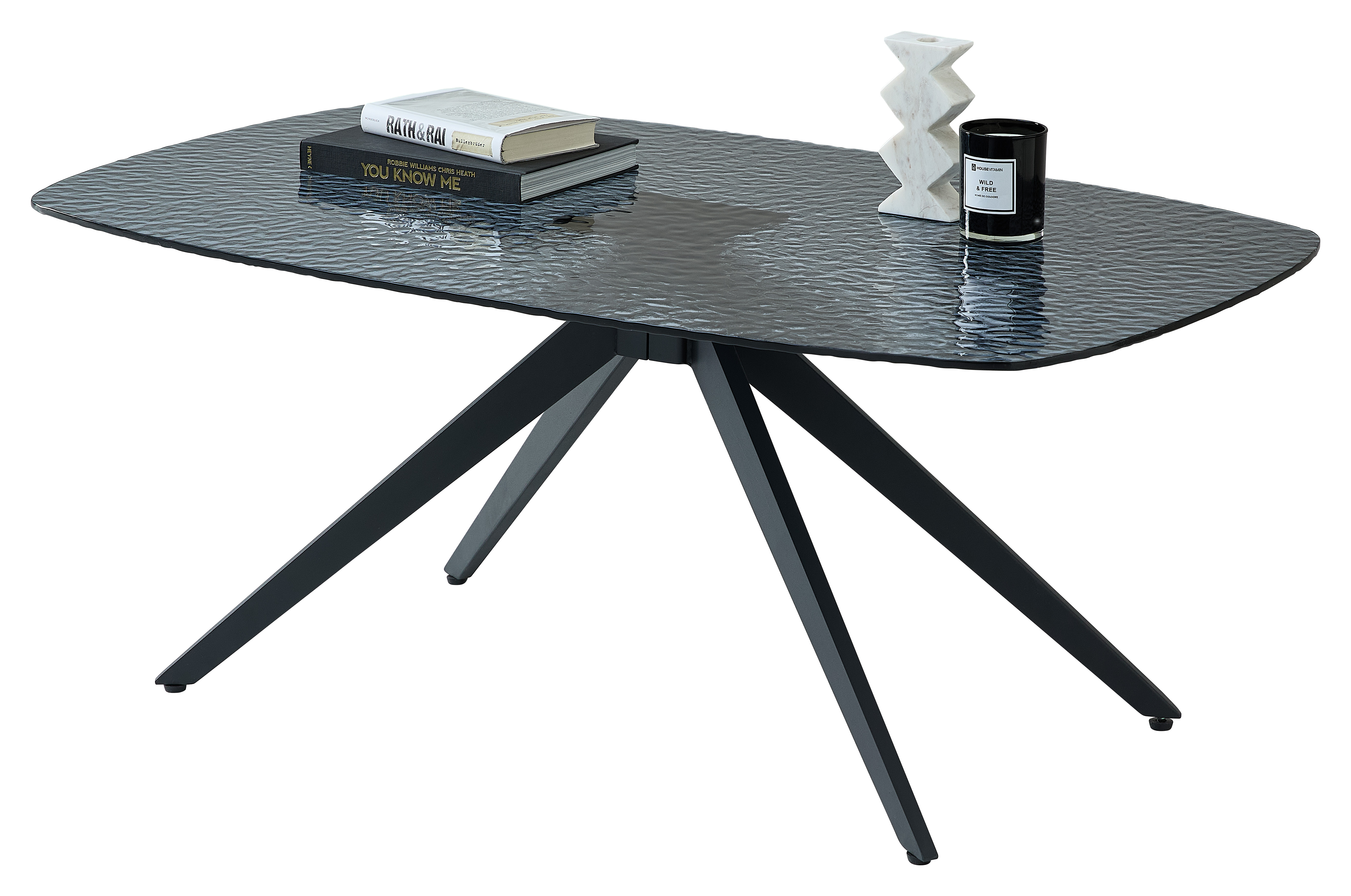 Stolkom Couchtisch ELIAS ca. B110 H44 T70 cm in Glas schwarz/Met.schwarz