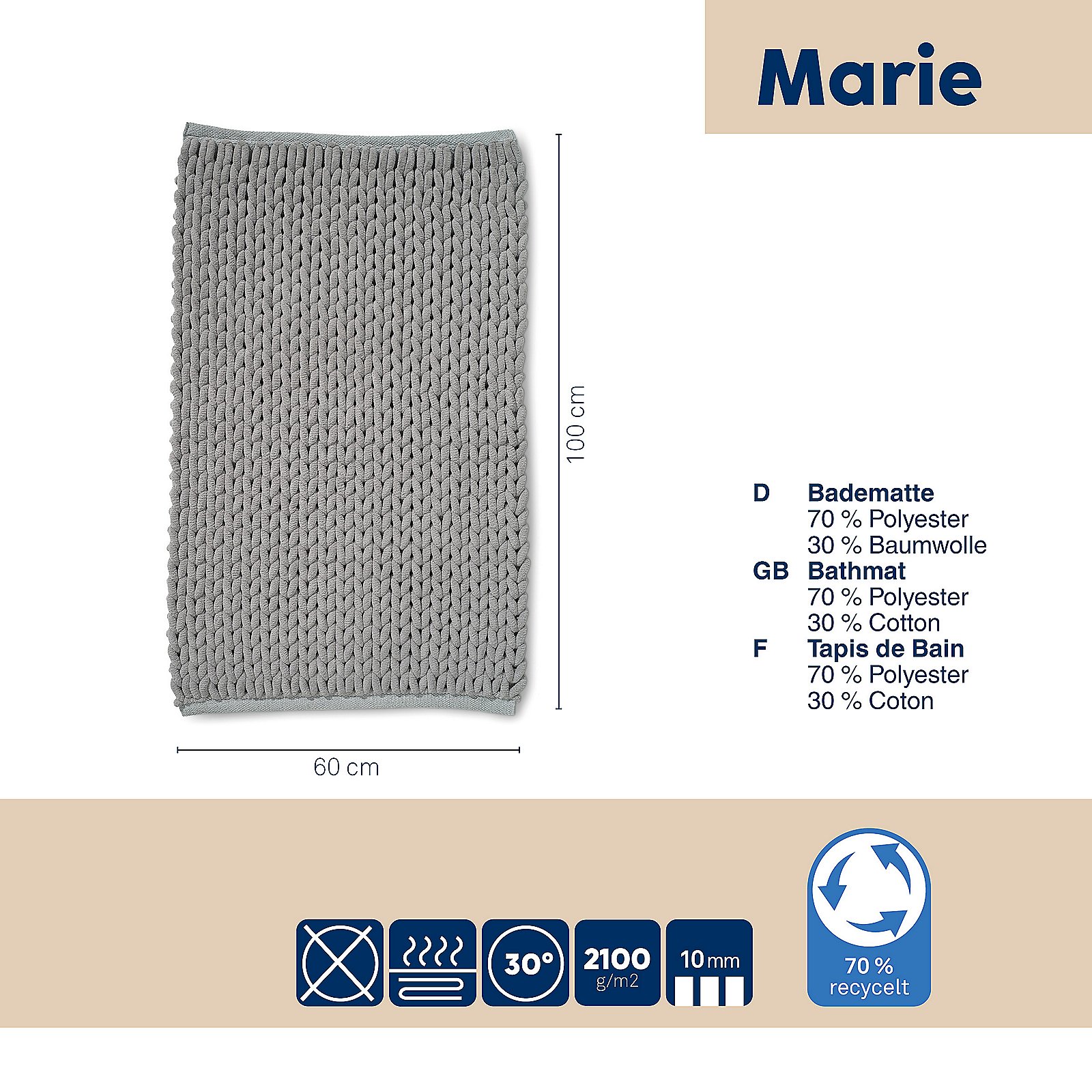 Kela Badematte MARIE in Hellgrau, Kissen, Dekoration für Zuhause, Elektrisches Gerät, Mikrophon