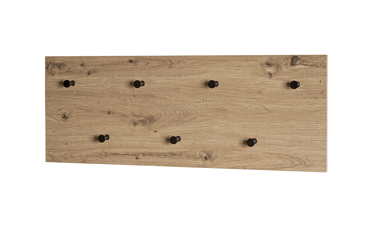 Wandgarderobe in Schwarz, Holzbrett, Holzplatte, Hakenleiste, Kleiderhaken, Holzoberfläche