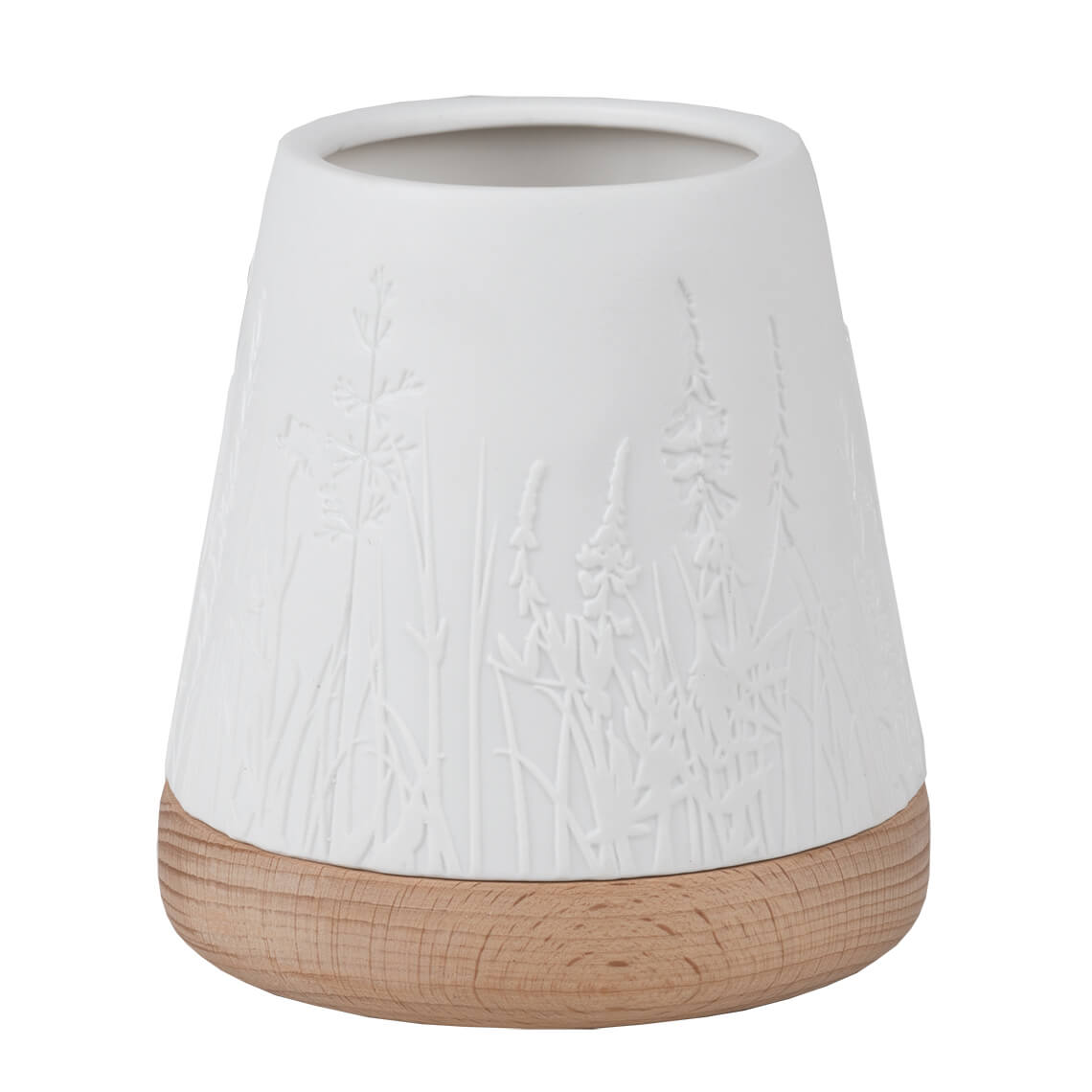 Windlicht floral GRÄSER in Farbe weiß Windlicht floral GRÄSER in Farbe weiß, Vase, Keramik, weiß, Prärie Relief, Holzfuß