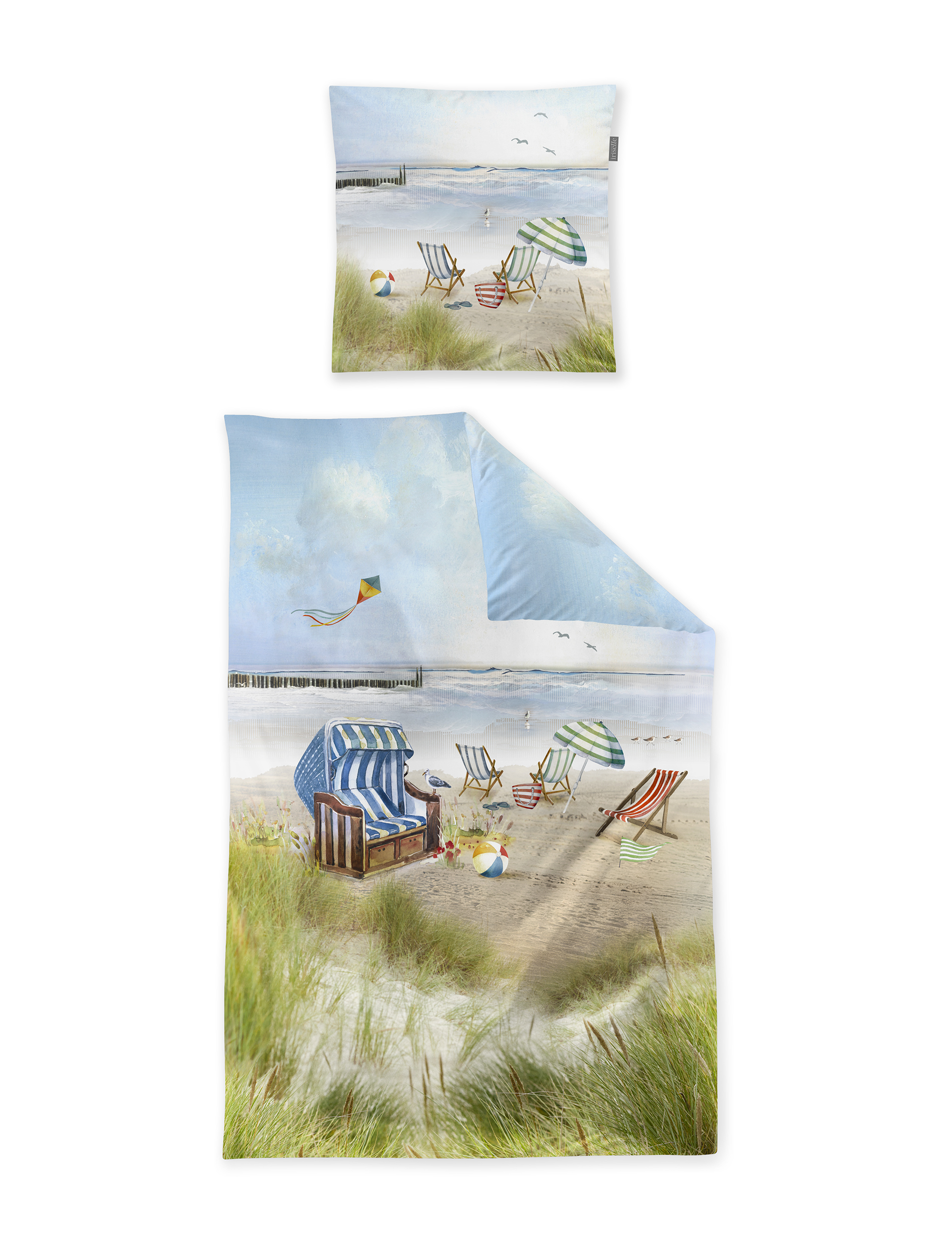 Irisette Mako-Satin Bettwäsche WAVE ca. 155x220cm in Farbe MULTI, Kunst, Malerei, Strand, Meer, Wasser