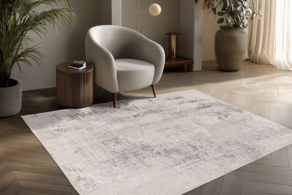 Webteppich VISTA ca. 120x170cm in Farbe silver, Teppich, Raumteppich, leichte Musterung, Beige, Wohnzimmer