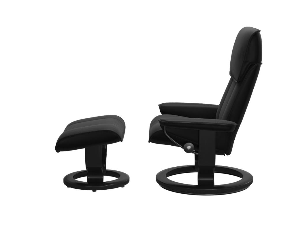 Stressless Sessel mit Hocker ADMIRAL ca. B78 H108 T117 cm in Leder Batick 19 schwarz