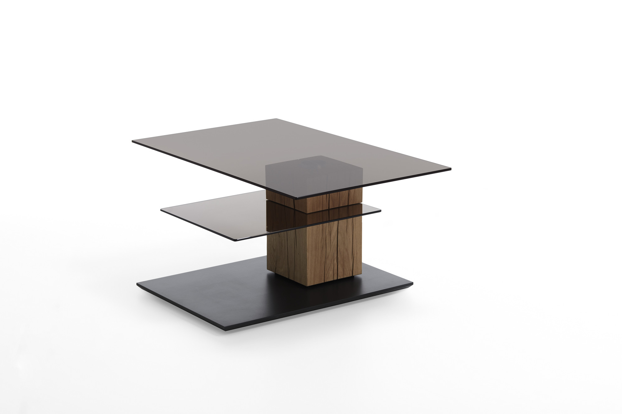 Hartmann Couchtisch NATURWERKE ca.L110 H45 B70 cm in Kerneiche natur gebürstet, Couchtisch, Glasoberfläche, Holzbasis, Dreischicht, modernes Design