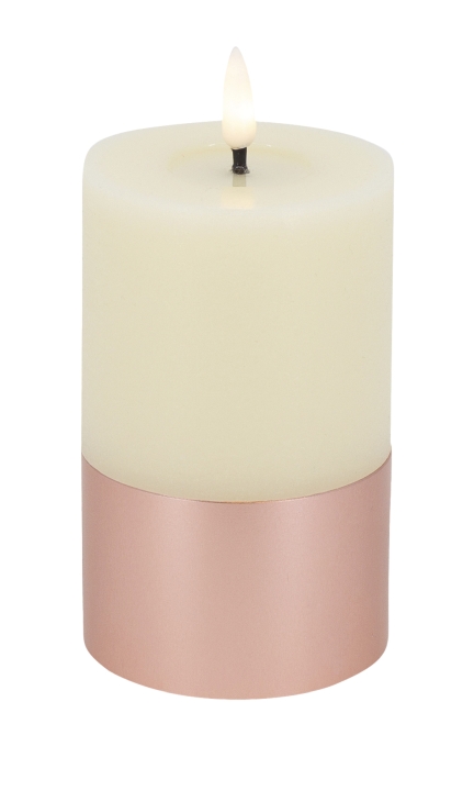 LED-Stumpenkerze LOUNGE in Beige L.C. Wholesaler LED-Stumpenkerze LOUNGE ca. Ø 7,5, H 12cm in Alu-Kupfer/cream rustic