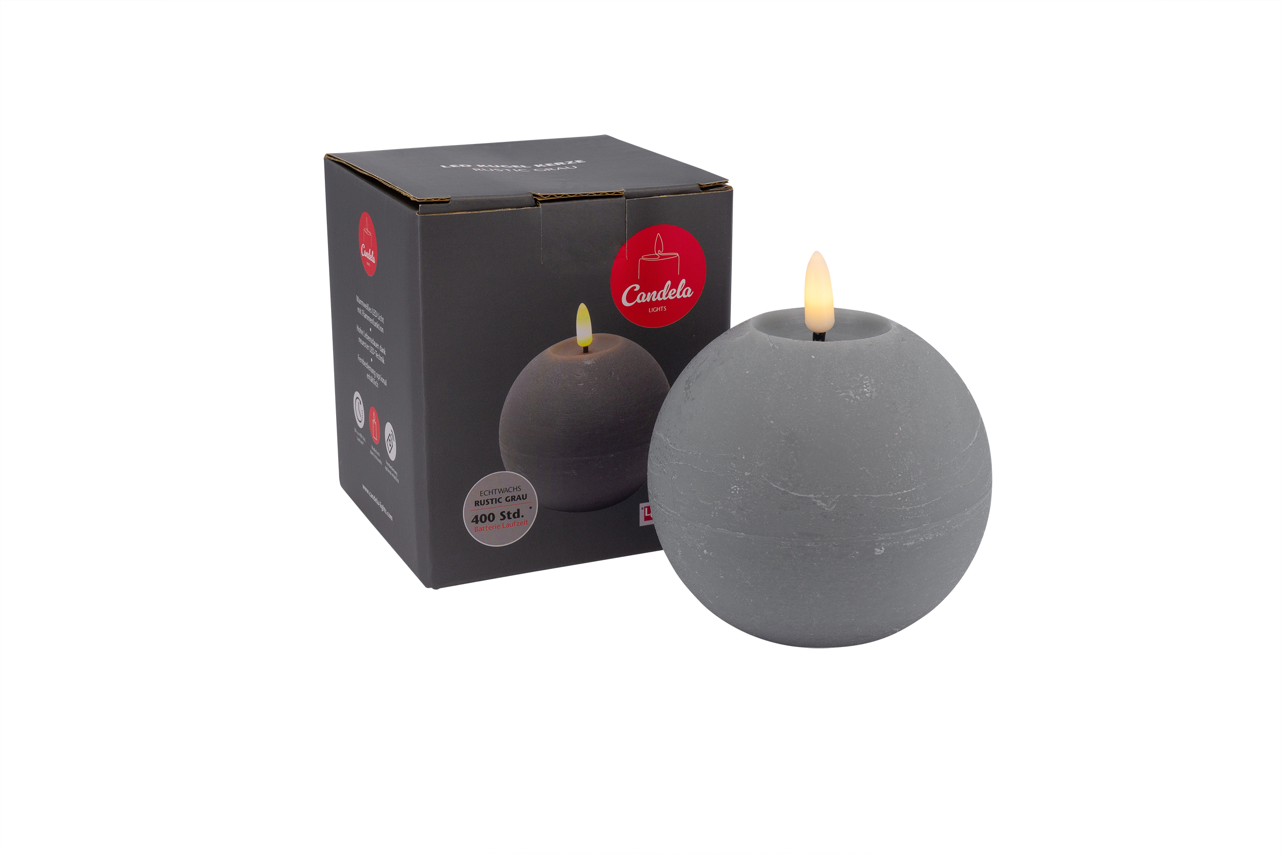 L.C. Wholesaler LED-Kugelkerze BASIC ca. Ø 10, H 8,5cm in grey rustik, 10x8.5cm