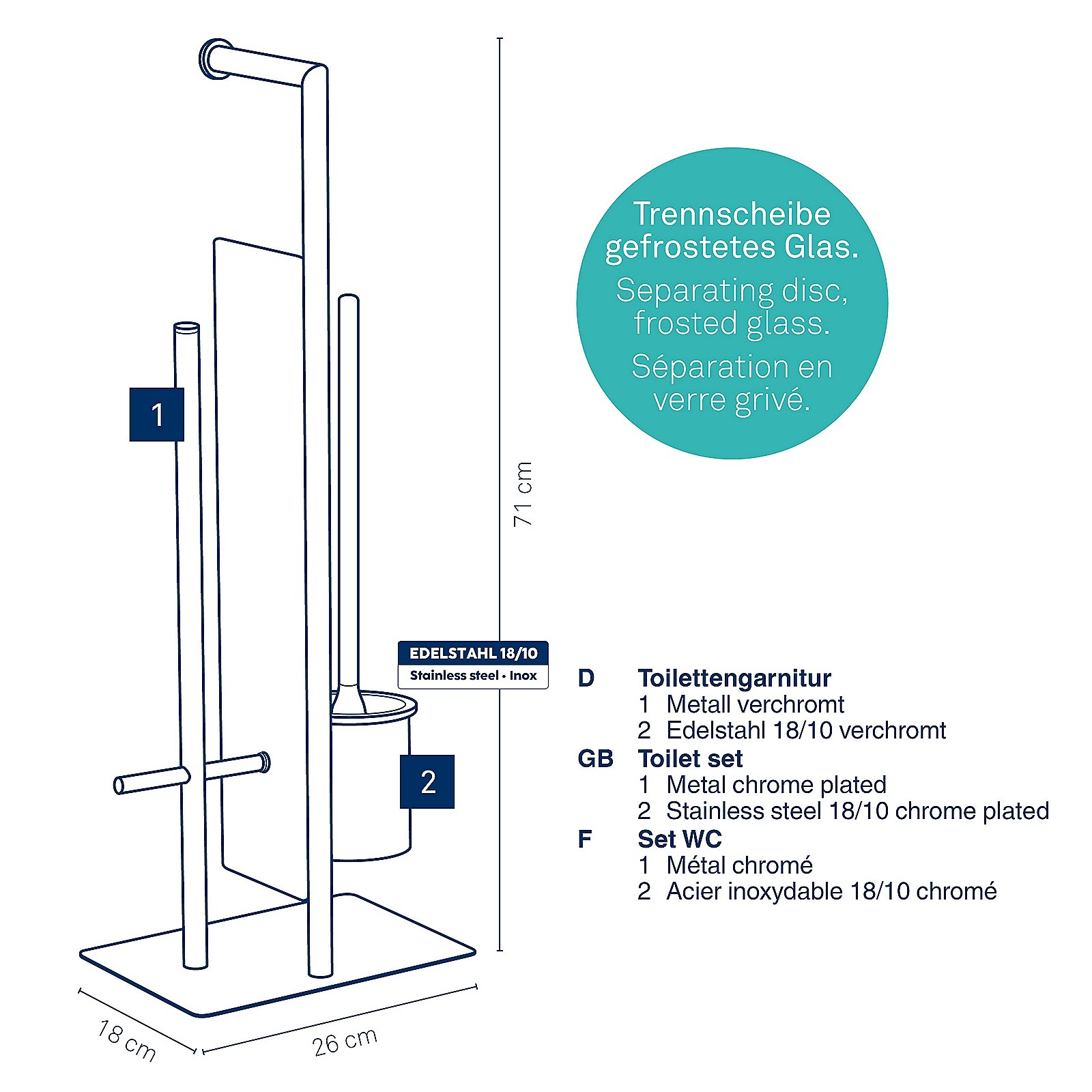 Kela Toilettengarnitur STYLE in silber glänzend, Drinnen