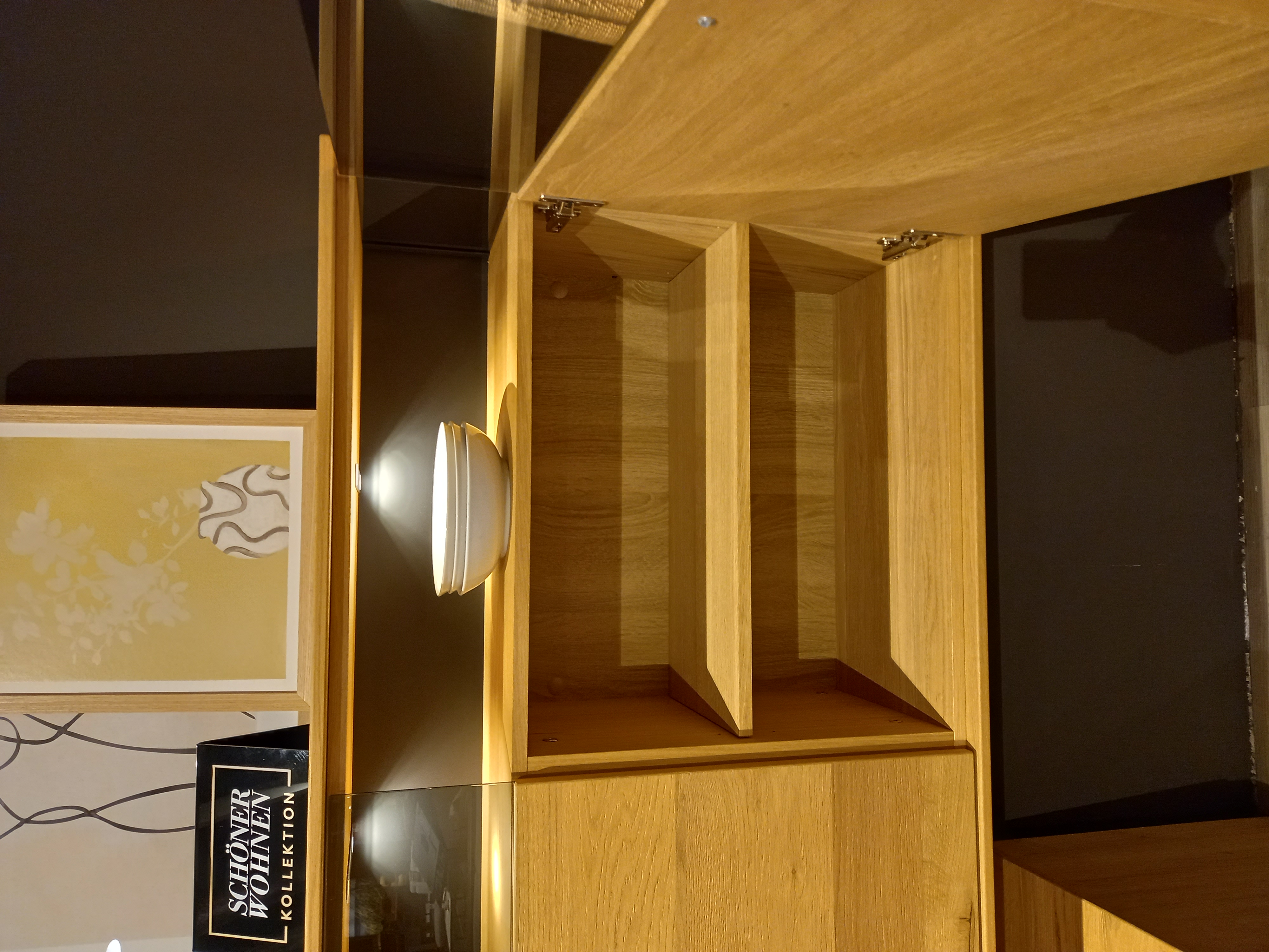SCHÖNER WOHNEN-Kollektion Wohnkombination ANDRA, ca. 353 x 207 x 53 cm in Eiche rustico hell geölt, unterbauschrank, holz, schrankeinteilung, regal, lampe