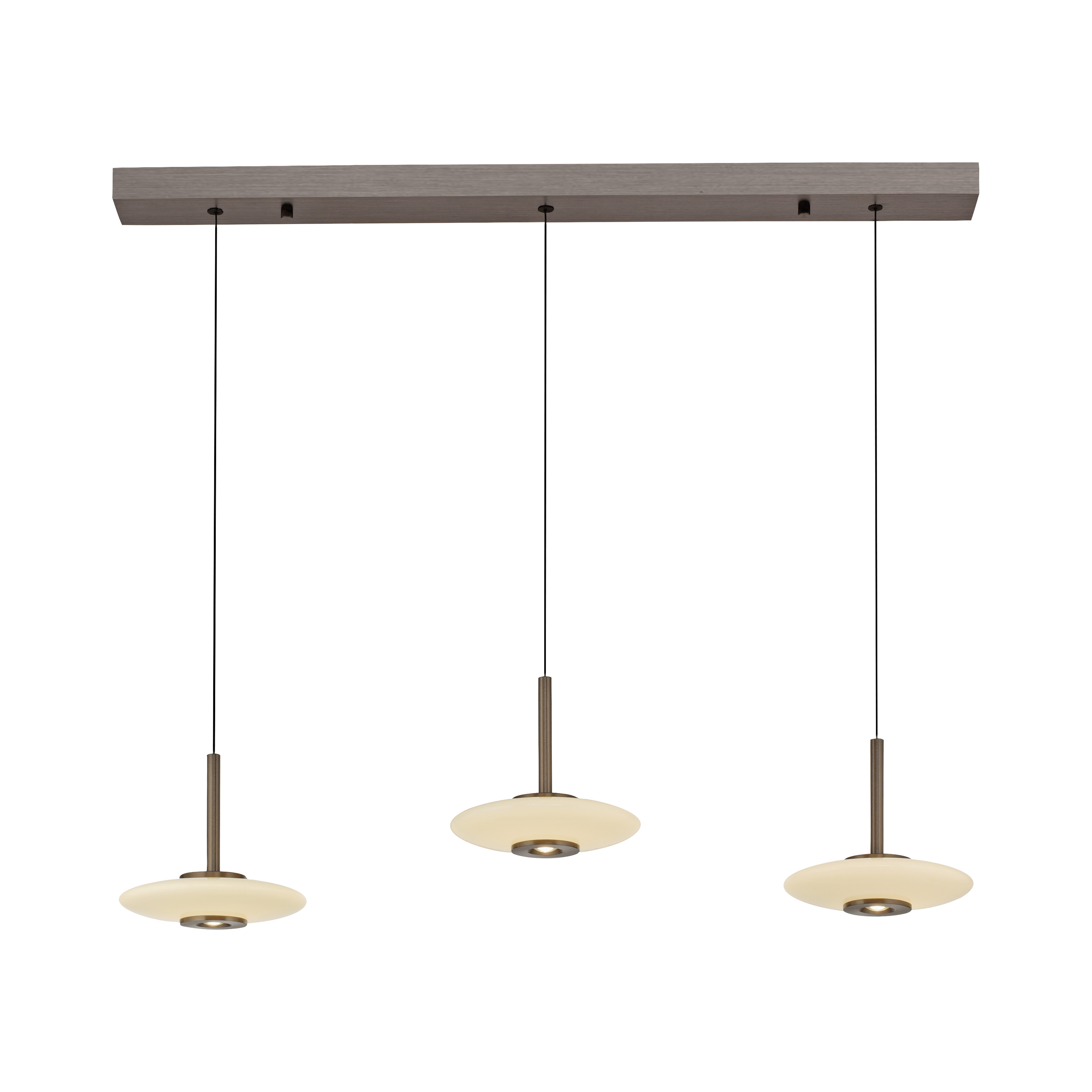 Paul Neuhaus LED-Pendelleuchte PURE VITRUM 6-flammig in Farbe dark-metal brown, Pendelleuchte, Hängelampe, Holz-Fassung, drei Leuchten, Beige-Schirm