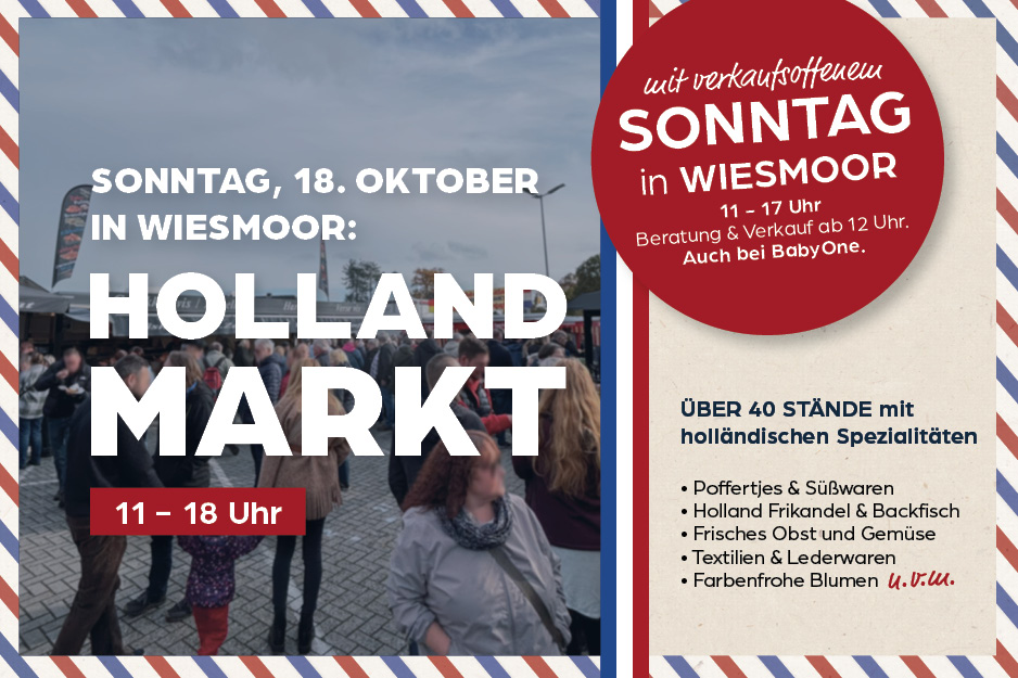 Veranstaltungsplakat, Hollandmarkt, Sonntagsverkauf, Wiesmoor, Marktstände