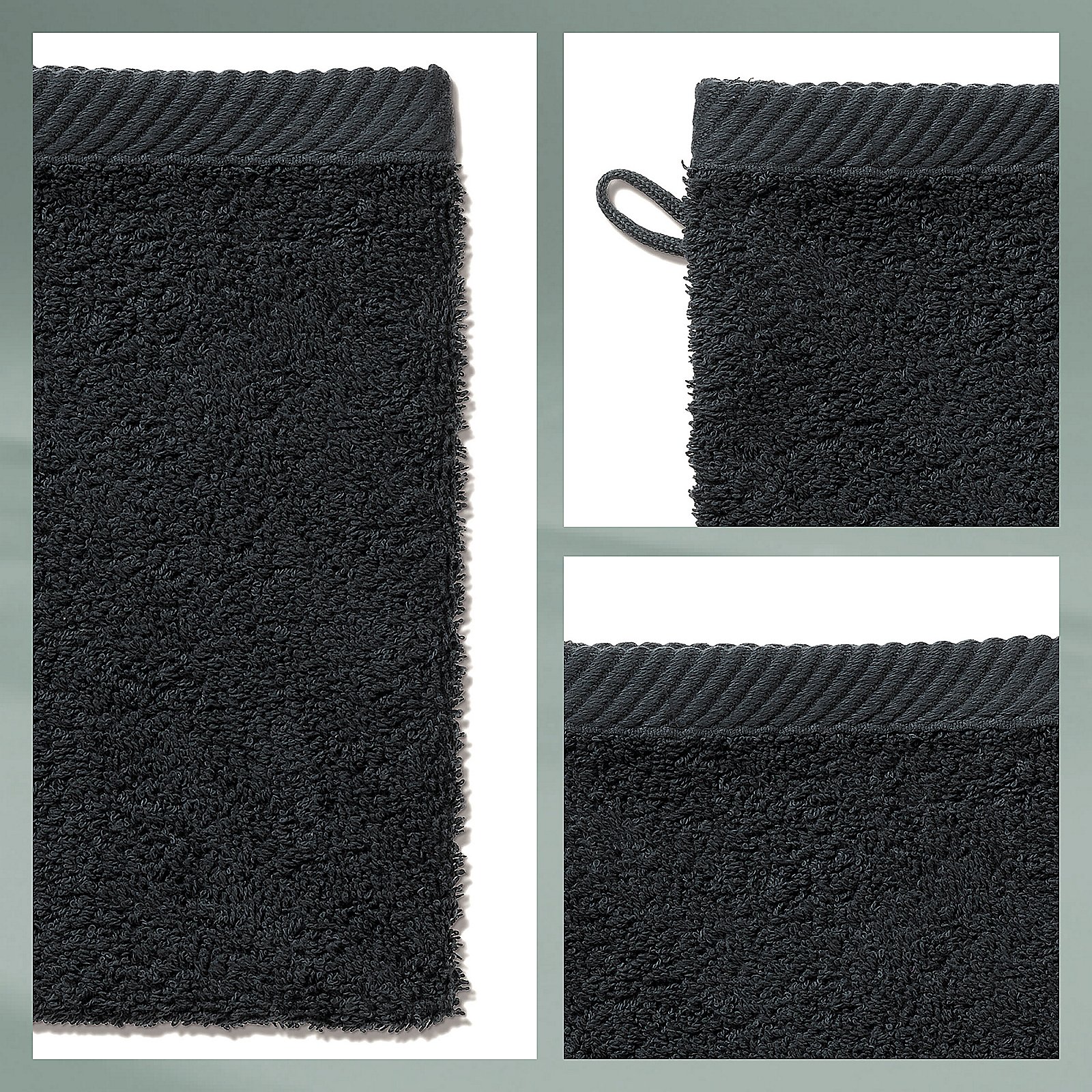 Kela WASCHHANDSCHUH LADESSA in Farbe Schwarz, tuch, badetuch, schwarz, Schlaufenrand, twill/textil