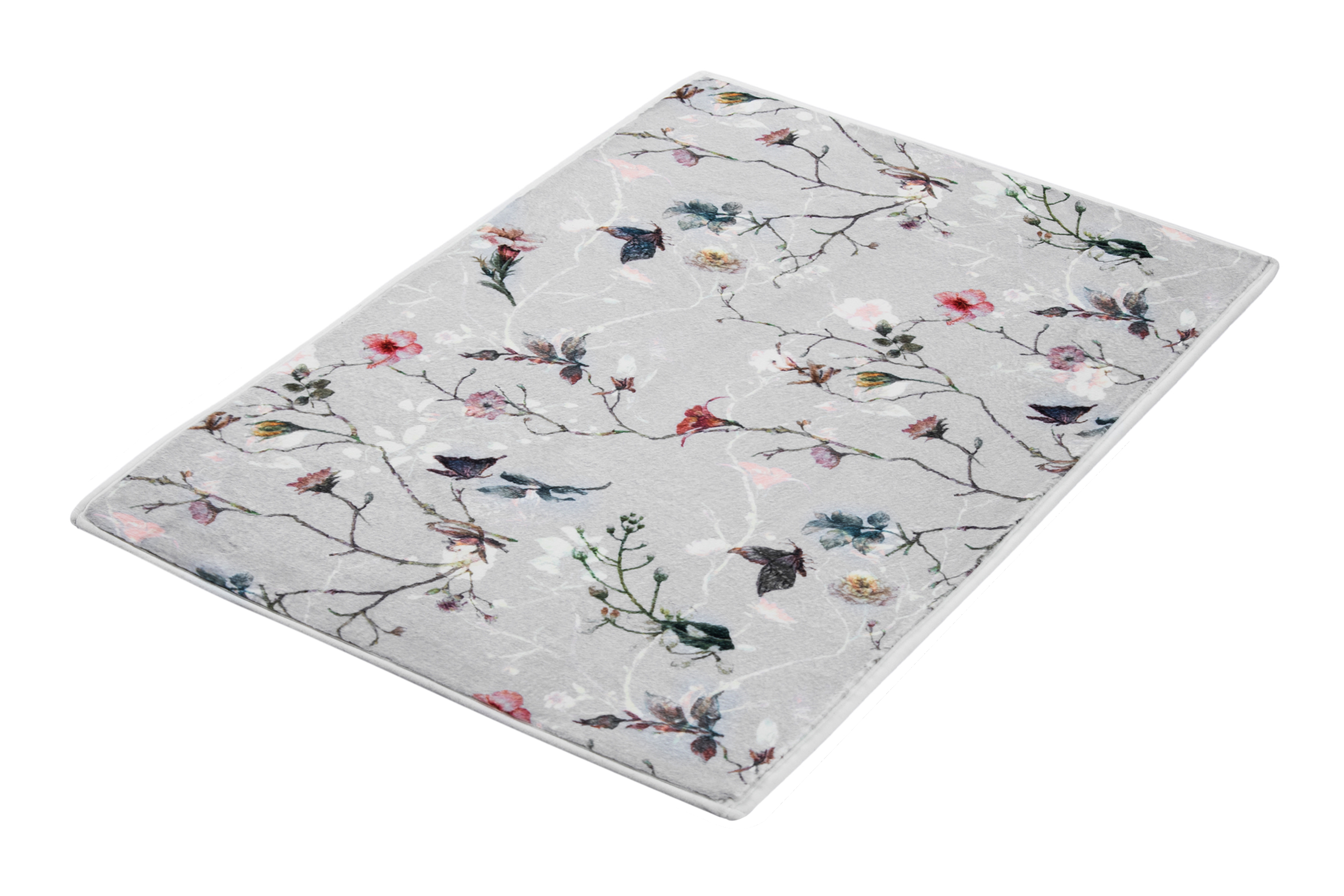 Kleine Wolke Badteppich FLORES ca. 50x60cm in Farbe Multicolor, Teppich, Blumenmuster, Floral, Schwarz-Weiß, Rückseite?