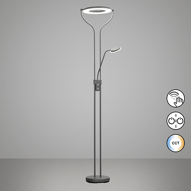 Fischer & Honsel LED-Stehleuchte DAVOS 1-flammig in Farbe Metall sandgrau, Stehlampe, LED, Dimmbare Lampe, Stehlampe, Standfußlampe