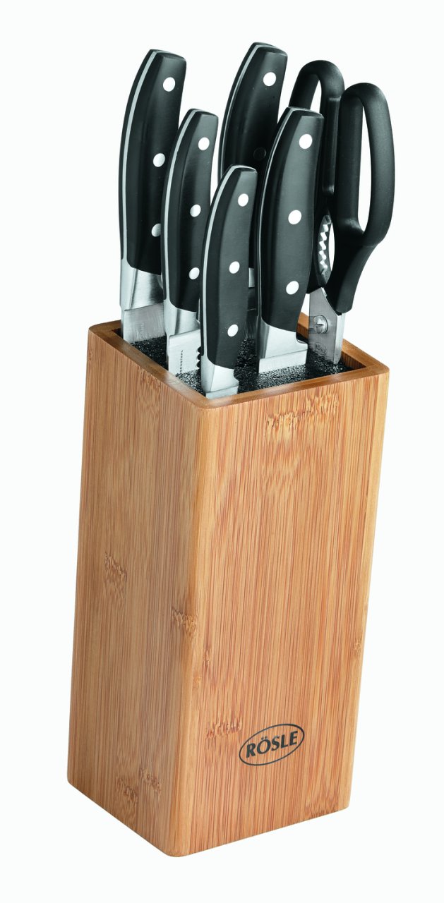 Bürsten-Messerblock 7-tlg., 37 x 12,5 x 17 cm in Braun, Schwarz, Messerset, Kochmesser, Holzblock, Messerblock, Rösle