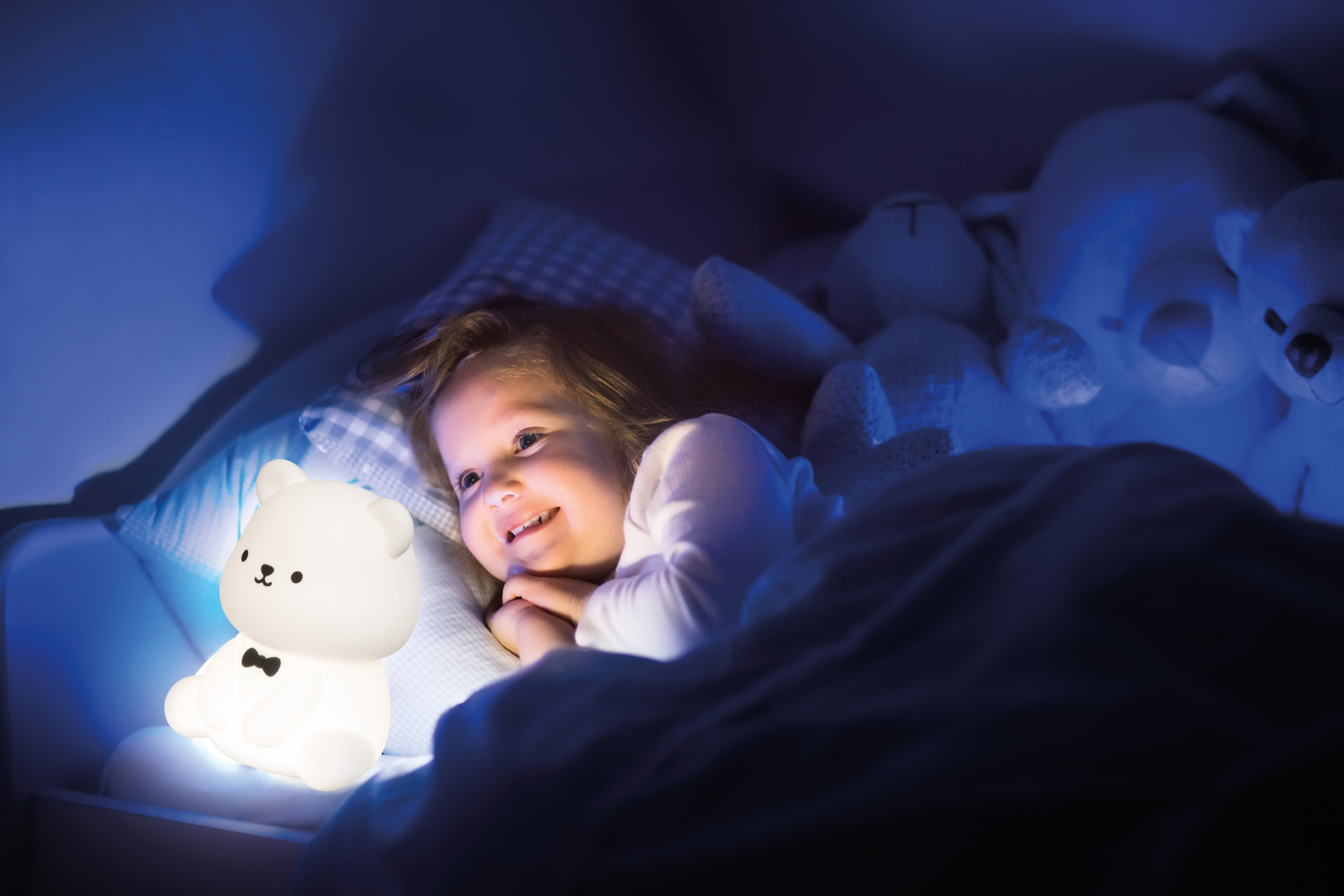 FH Lighting LED-Tischleuchte KARL in Silikon weiß, Kuscheltier, Nachtlicht, Schreibtischlampe, Bär, LED-Licht