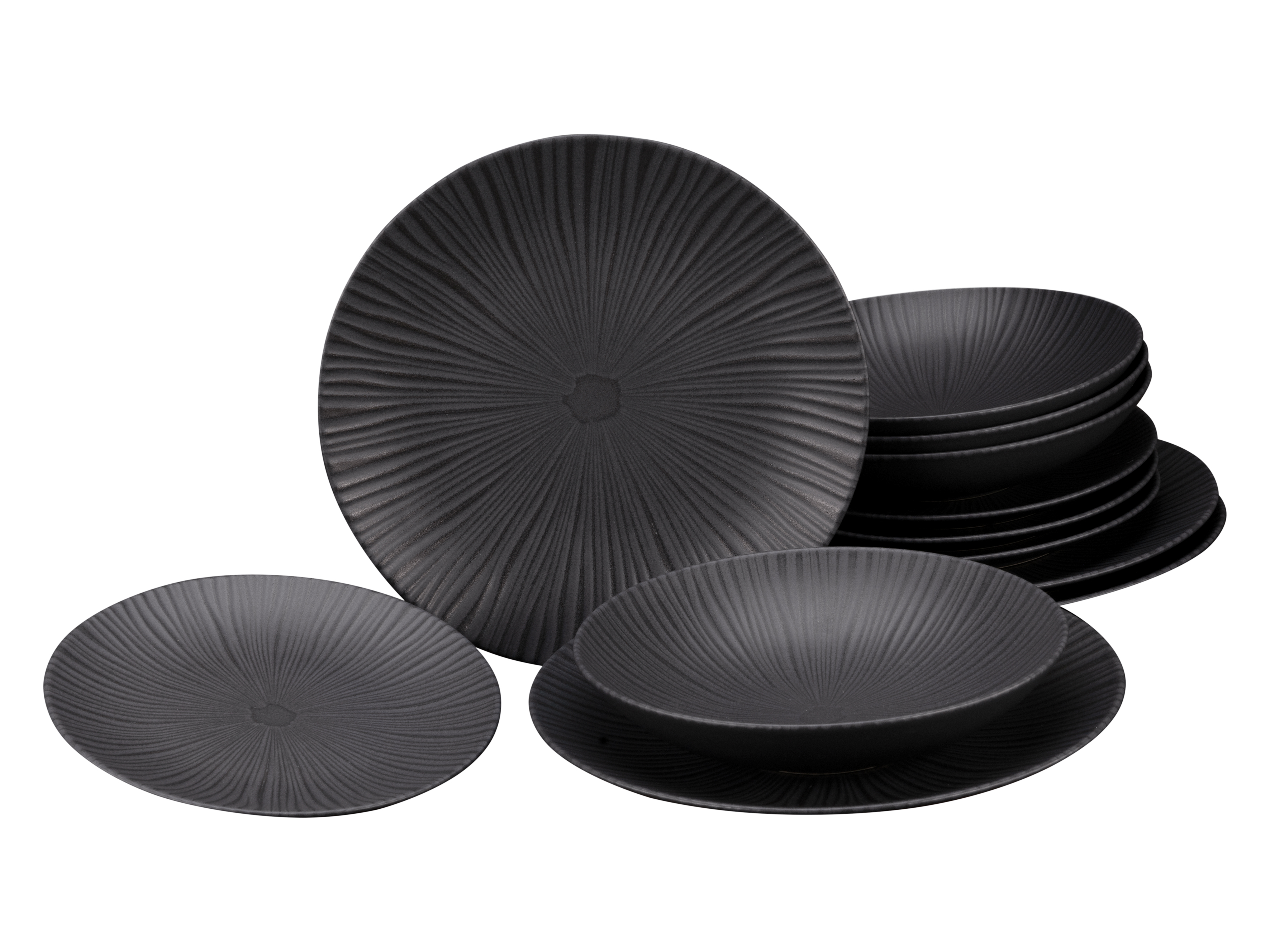 CreaTable Tafelservice Vesuvio in Farbe Schwarz matt CreaTable Tafelservice Vesuvio in Farbe Schwarz matt, Untertasse, Töpferei, Mahlzeit, Gericht, Schüssel