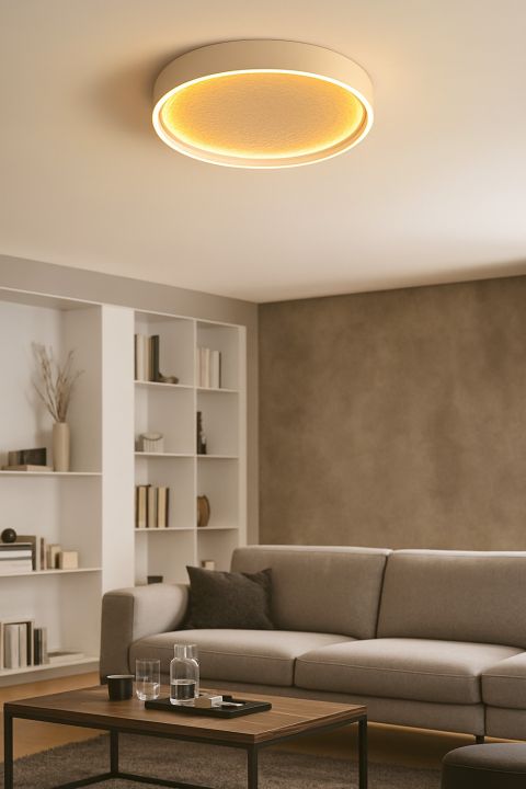 Global Technics LED-Deckenleuchte BORMES 1-flammig in Farbe sand, deckenlampe, rund, warmweiß, wohnzimmer, sofa