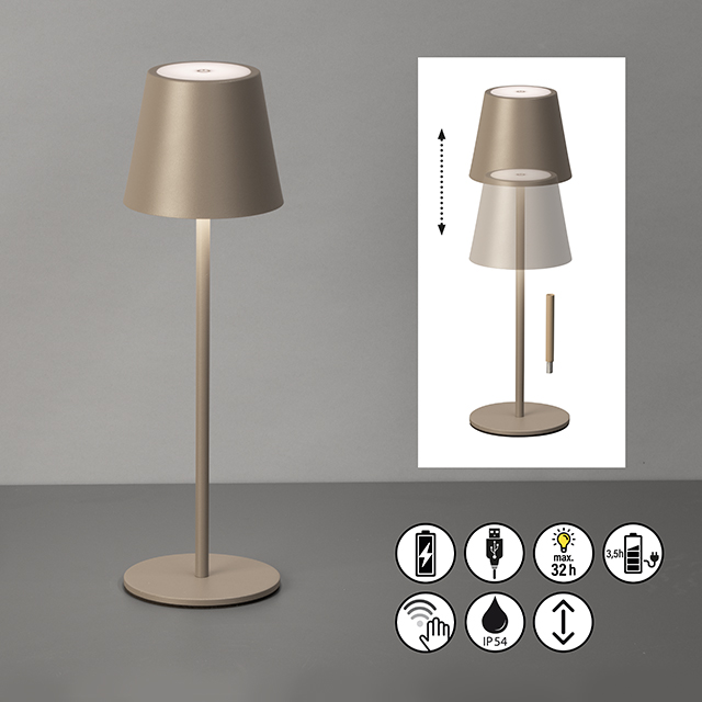 FH Lighting LED-Tischleuchte VILETTO in Metall grau-braun, Stehlampe, Tischlampe, LED, Beige, Standfuß