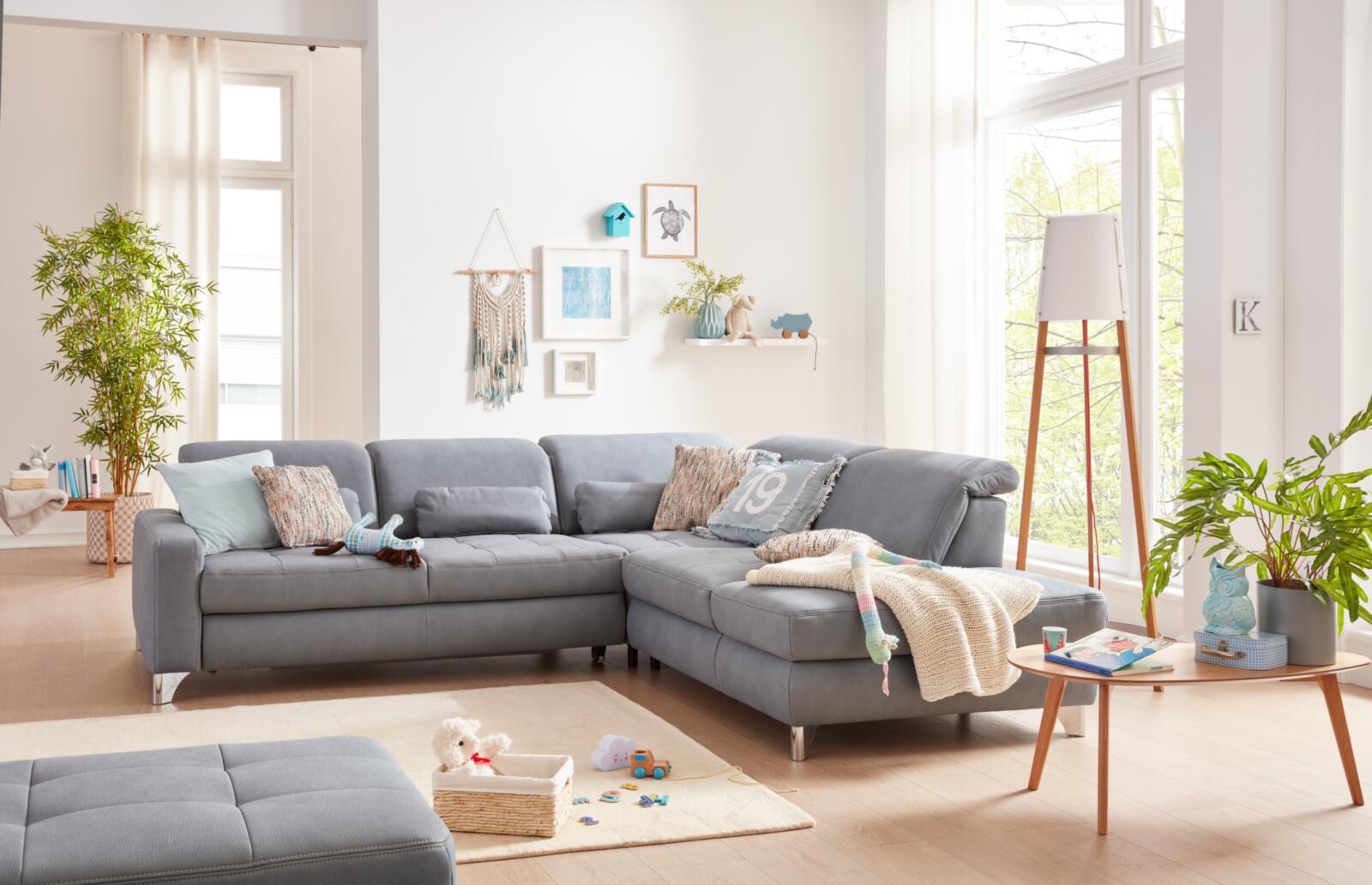 Modulmaster Polsterecke MM-MP1110 in Stoff Mammut grau Pg.01, Dekoration für Zuhause, Couch, Mobiliar, Wohnzimmer, Tabelle