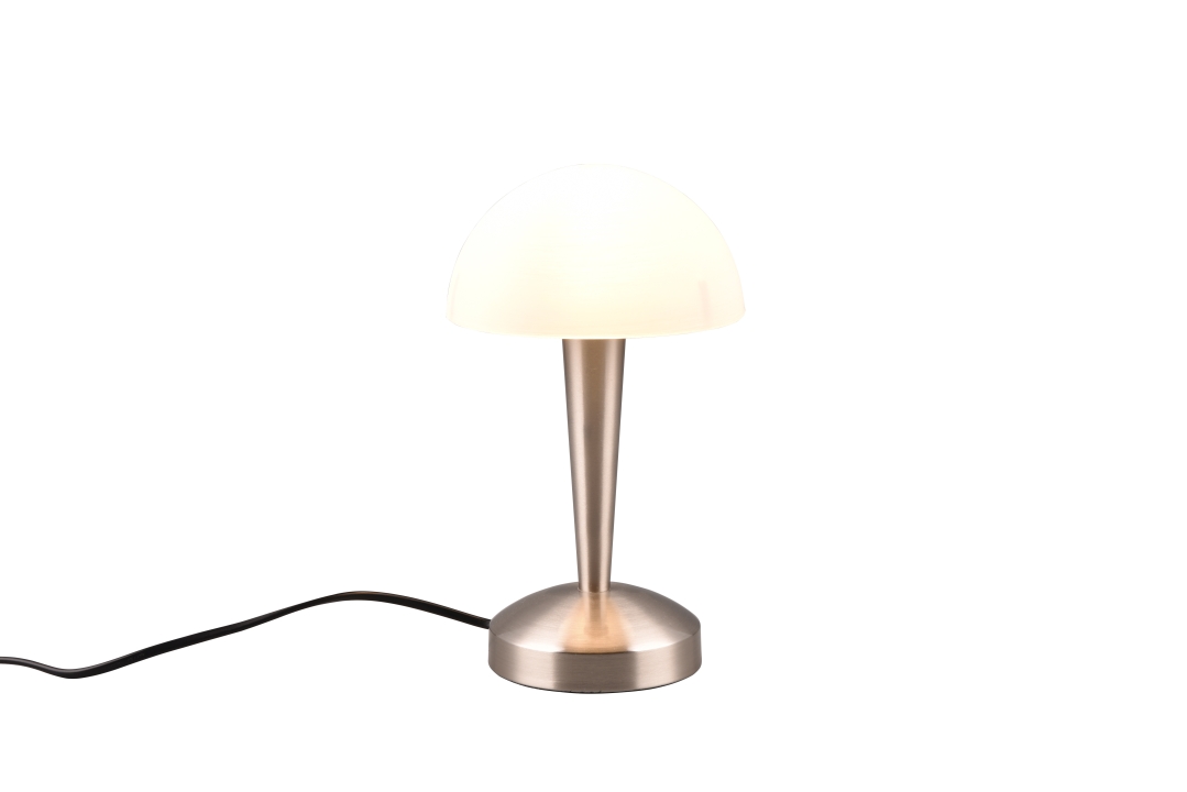 Reality LED-Tischleuchte CANARIA 1-flammig in Farbe Nickel matt, Glas weiß gewischt Reality Leuchten LED-Tischleuchte CANARIA in Nickel matt, Glas weiß gewischt