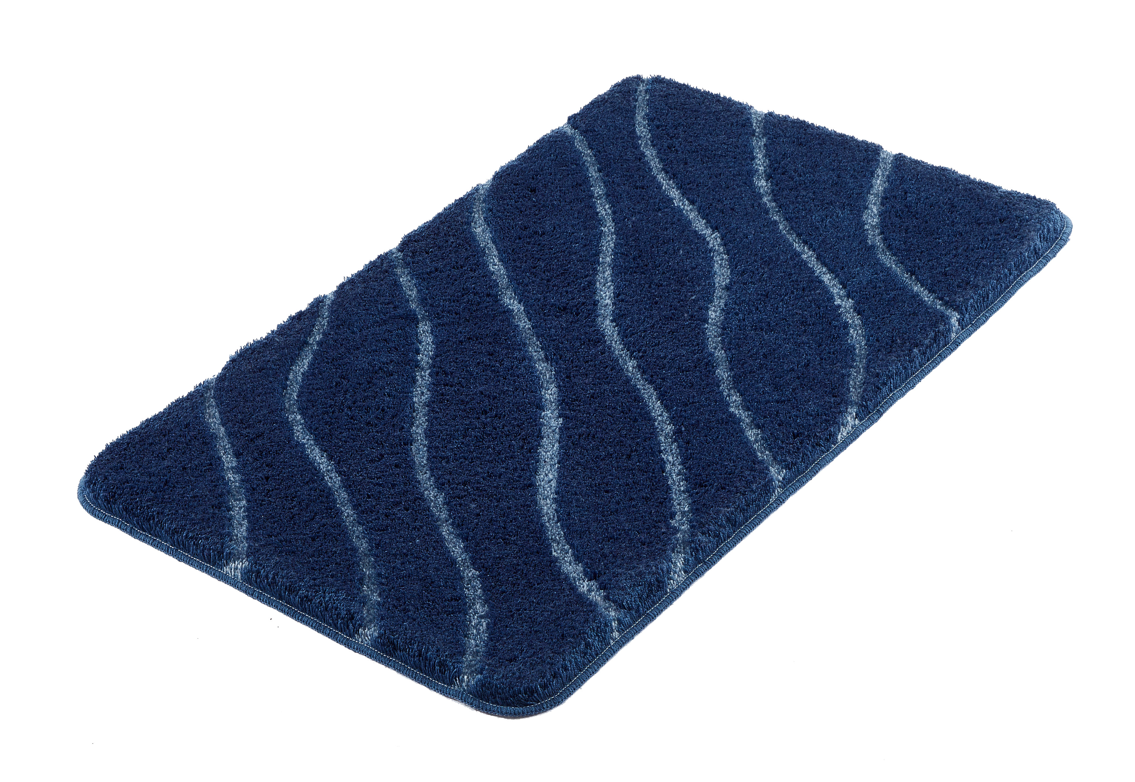 Kleine Wolke Badteppich TRAM ca. 60x100cm in Farbe Mare, Badematte, Teppich, Mode Teppich, Nachtblau, Wellenmuster