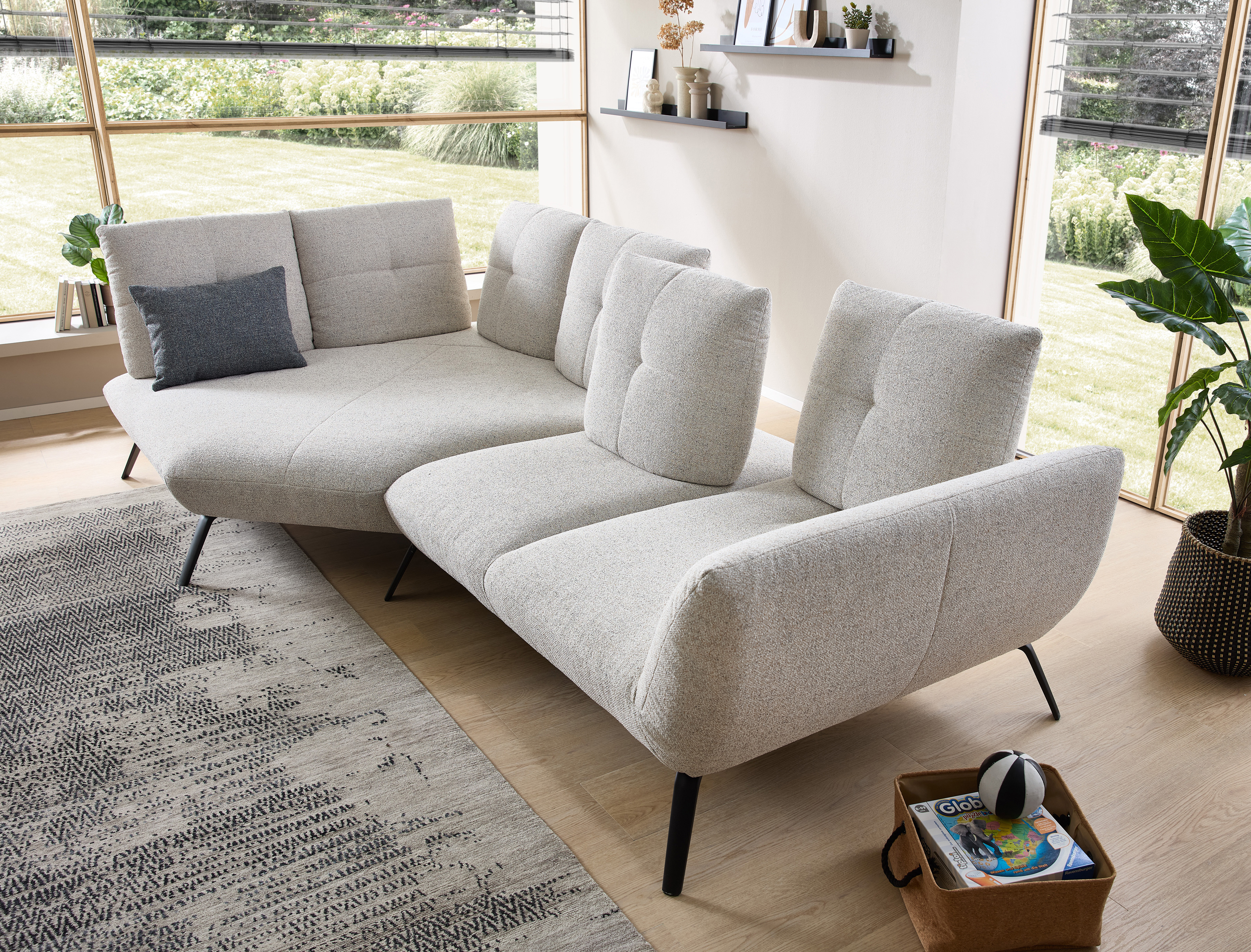 Poco Polstereckgruppe Dover Plus MIDO / Mido beige 22, Sofa, Sofa-Sektion, Grau Stoff, Mittleren Jahrhundert Beine, Wohnzimmer