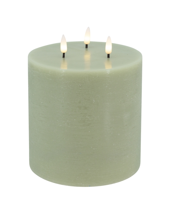 L.C. Wholesaler LED-3-Docht-Kerze BASIC ca. Ø 15, H 15cm in green rustic, 15x15cm