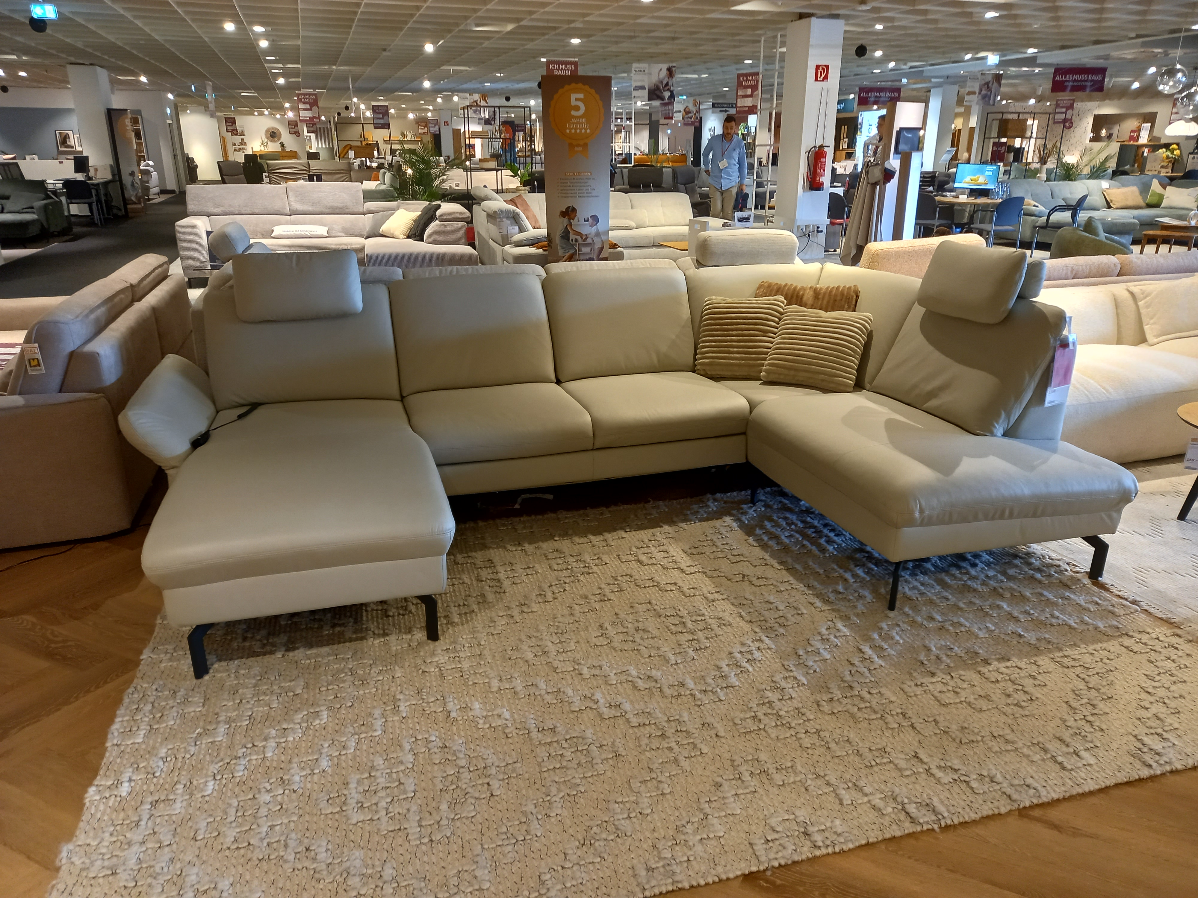 Polstergruppe in Leder Torro silver 100, Sofa, Sofa-Eckgarnitur, Beige, Leder, Wohnzimmer
