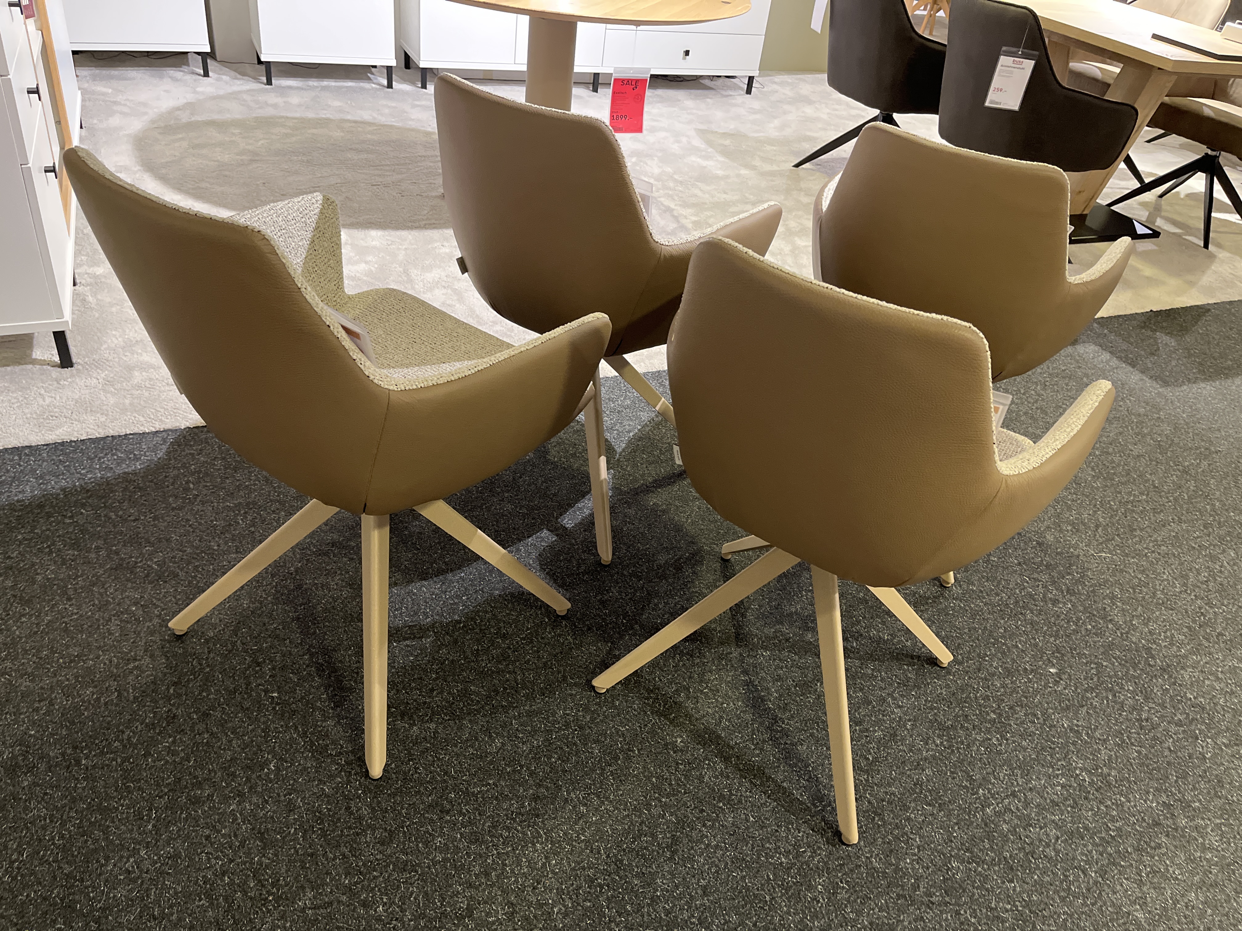 Bert Plantagie Sessel 4er-Set MAPLE STATIV in Innenseite LON001-01 Popcorn, Polsterstuhl, Drehstuhl, beiger Stoff, Kreuzgestell, gewebte Sitzfläche