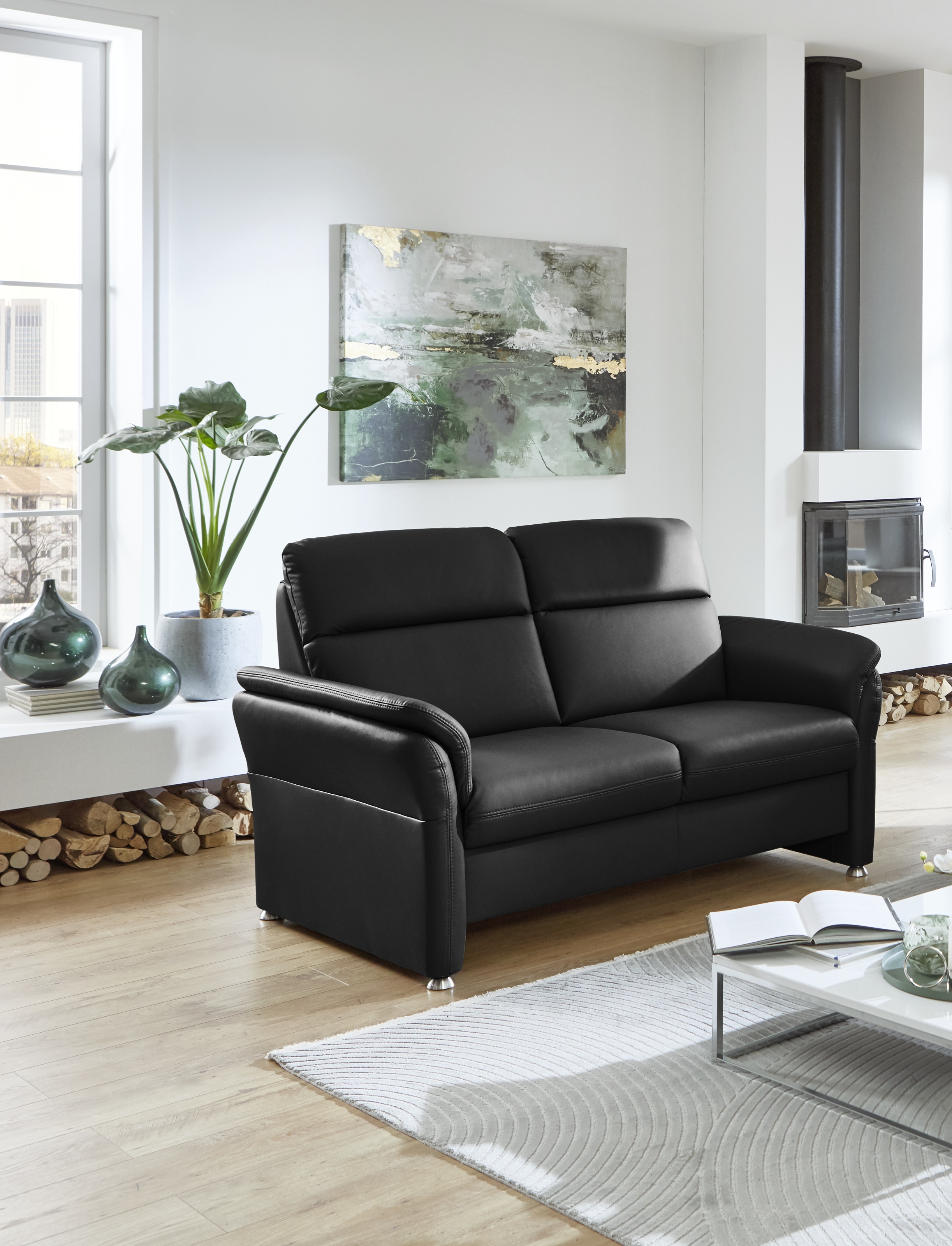 2-Sitzer MM-PN1051 in Leder Rodeo charcoal, Sofa, Couch, Leder, Schwarz, Wohnzimmer