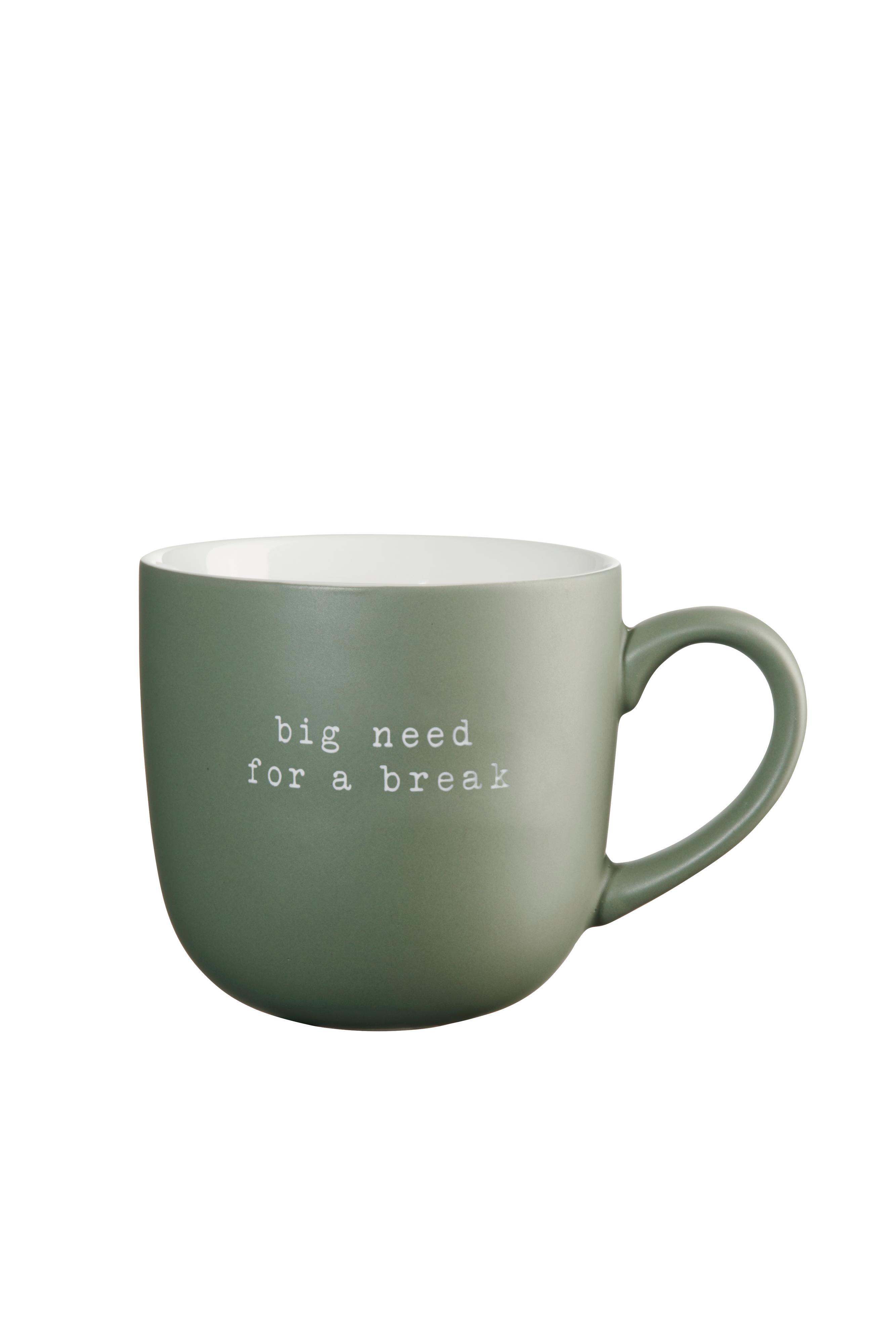 ASA Selection Henkelbecher HEY! Durchmesser ca. 11, Höhe ca. 10,5 cm in grün, Becher, Kaffeetasse, Grün, Becher mit Spruch, Keramik