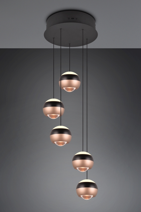 Trio Select LED-Pendelleuchte ORBIT 5-flammig in Farbe schwarz matt, Kunststoff weiß Trio LED-Deckenleuchte Orbit in schwarz-matt