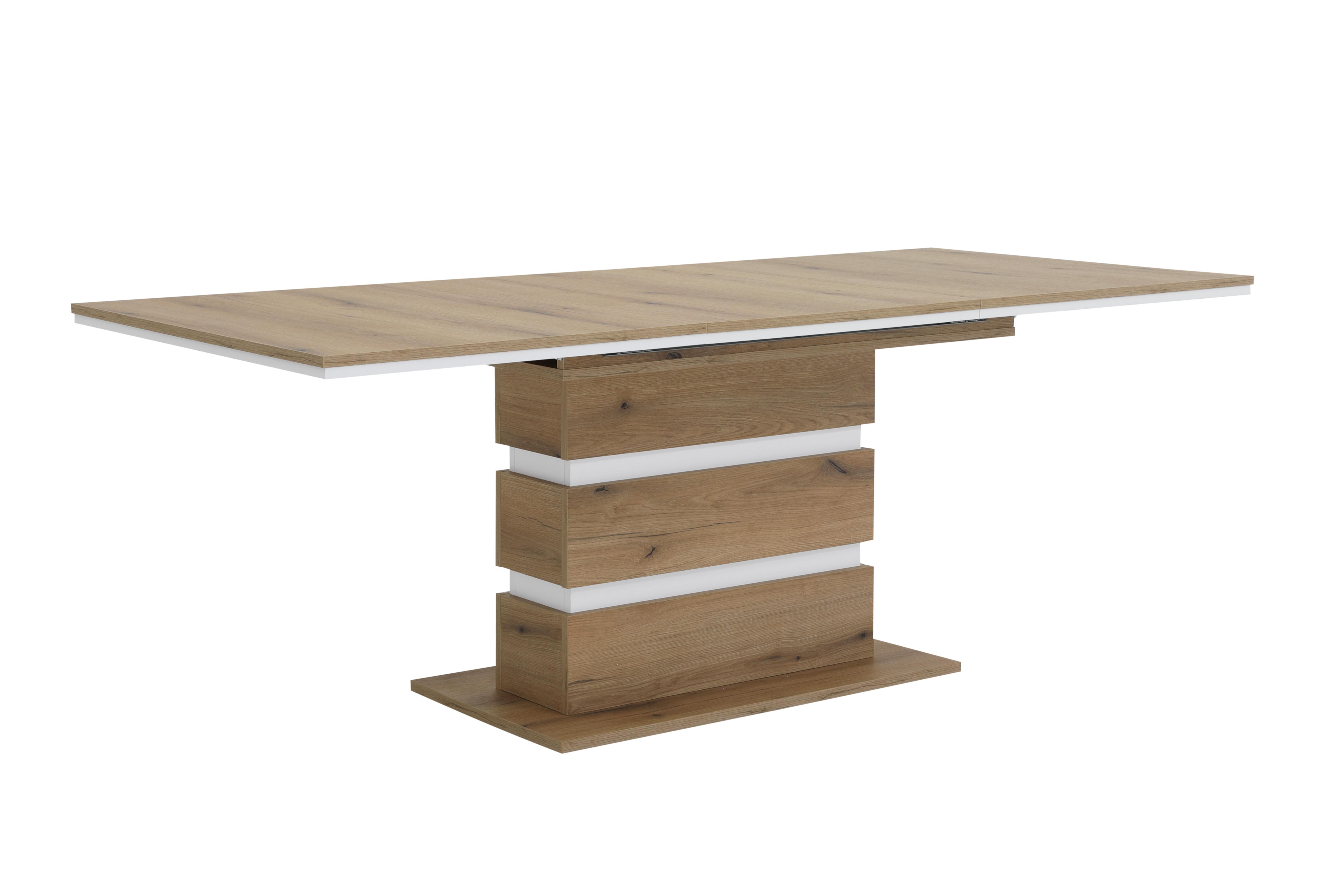 Hela Auszugtisch Avola T in Evoke Oak/Weiß, Esstisch, Holzoptik, Vierfach Sockel, Massivholz, Kachel