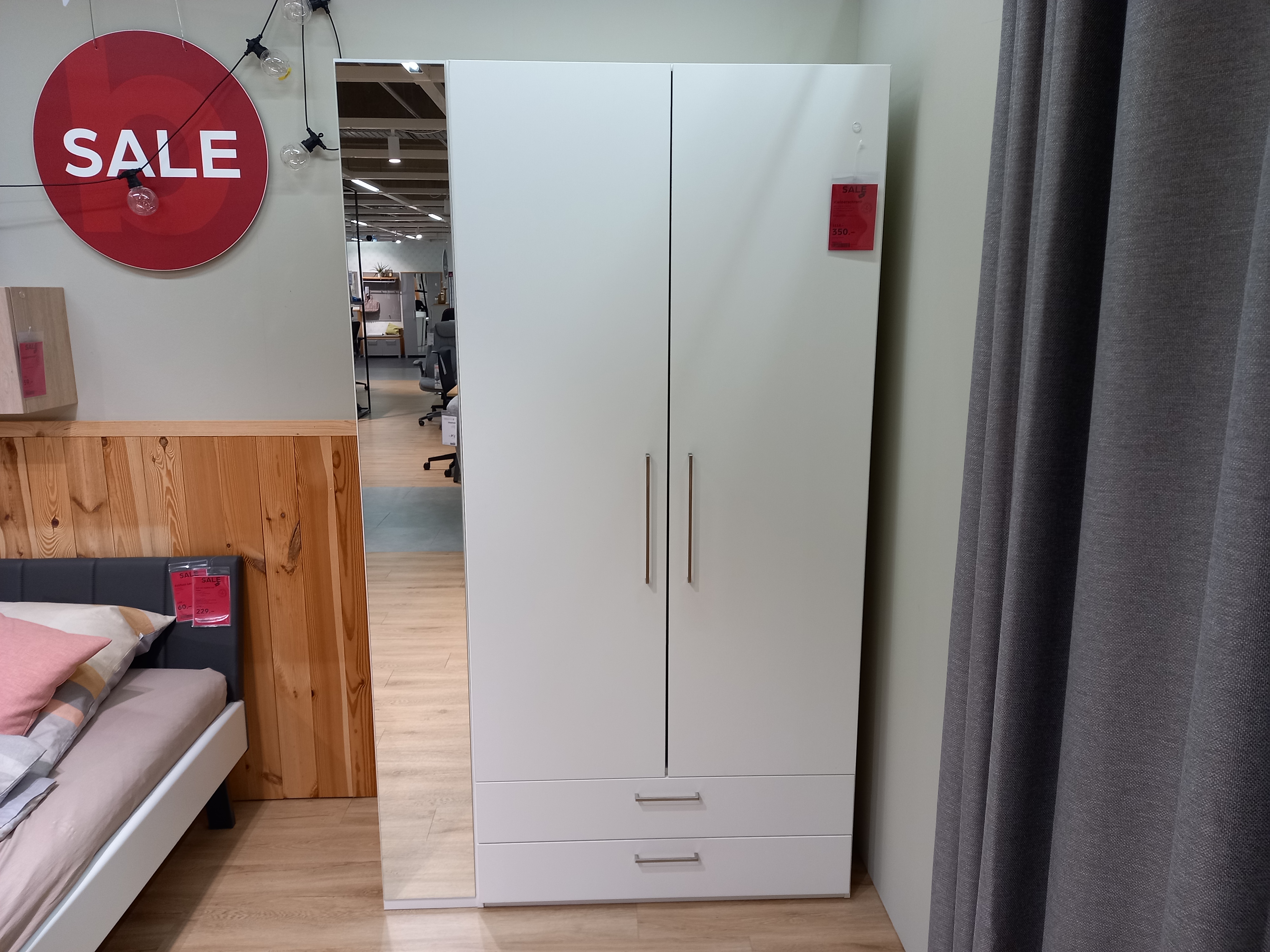 Kleiderschrank COCOON in Farbe Weiß, Kleiderschrank, Weiß, Spiegeltür, Zweitürig, Zwei Schubladen