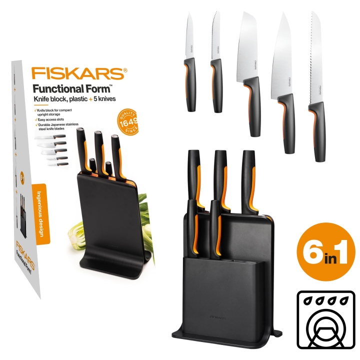 Fiskars Messerblock mit 5 Messern FUNCTIONAL FORM in Farbe Black