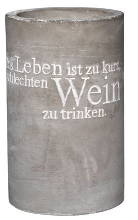 Flaschenkühler Das Leben ist zu kurz, Kerzenhalter, Beton, Textmuster, Grau, Zierobjekt