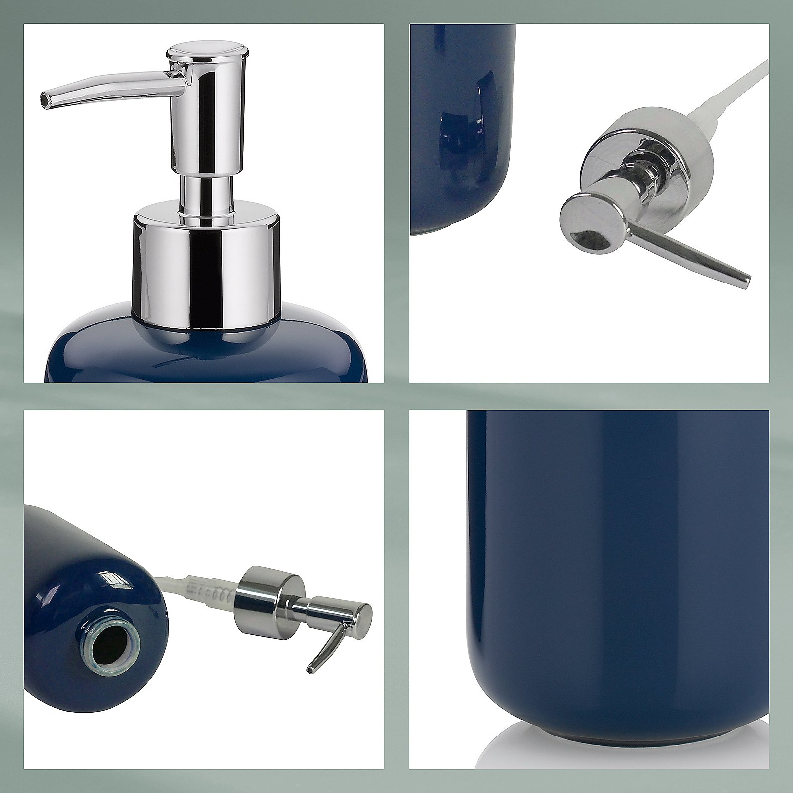 Kela Seifenspender ISABELLA in Farbe indigoblau, Sinken, Waschbeckenhahn