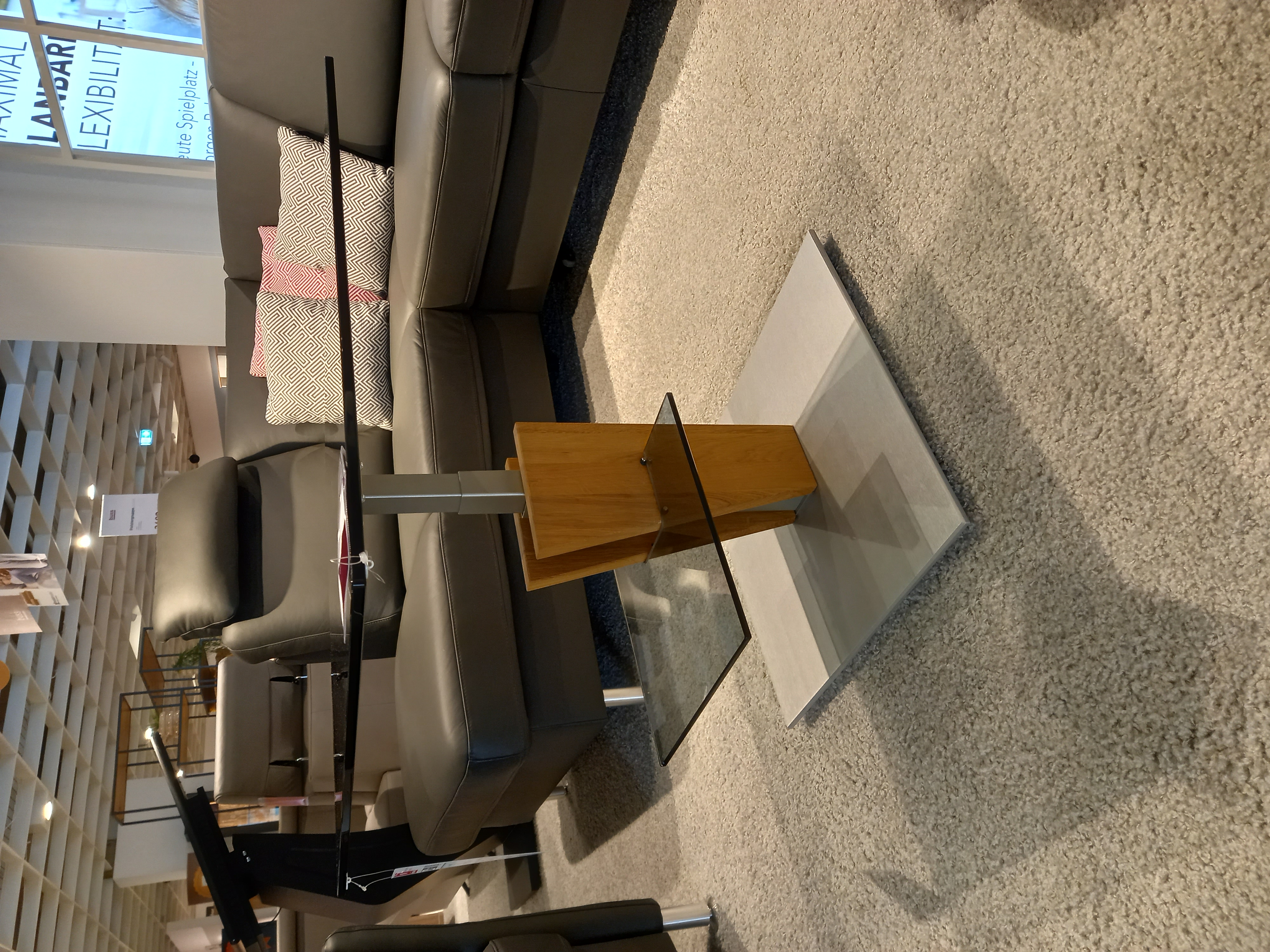 Vierhaus Couchtisch höhenverstellbar, ca. 70 x 70 x 47 - 65 cm in Wildeich geölt mit Parsolglasplatte, Moebel, Tabelle, Menschenmenge, Drinnen, Innenarchitektur