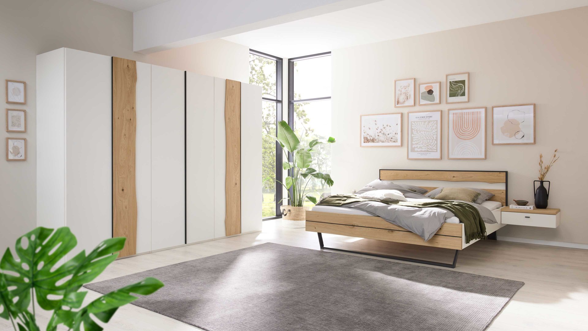 Interliving Schlafzimmer IL 1031 ca. 180x200cmin Polarweiß Mattlack/Casa Wildeiche geölt
