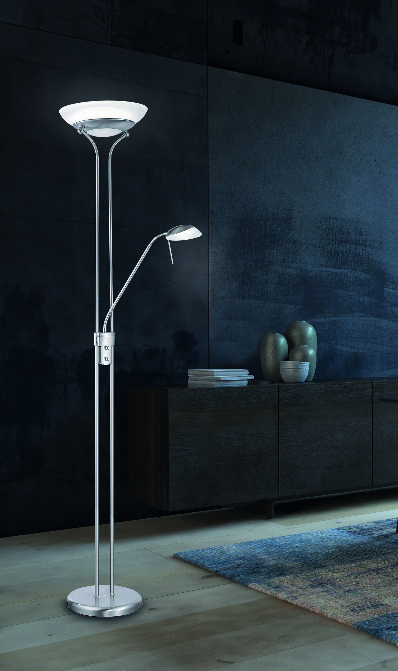 Fischer & Honsel LED-Stehleuchte POOL TW in Nickel matt/Glas alabasterfarbig