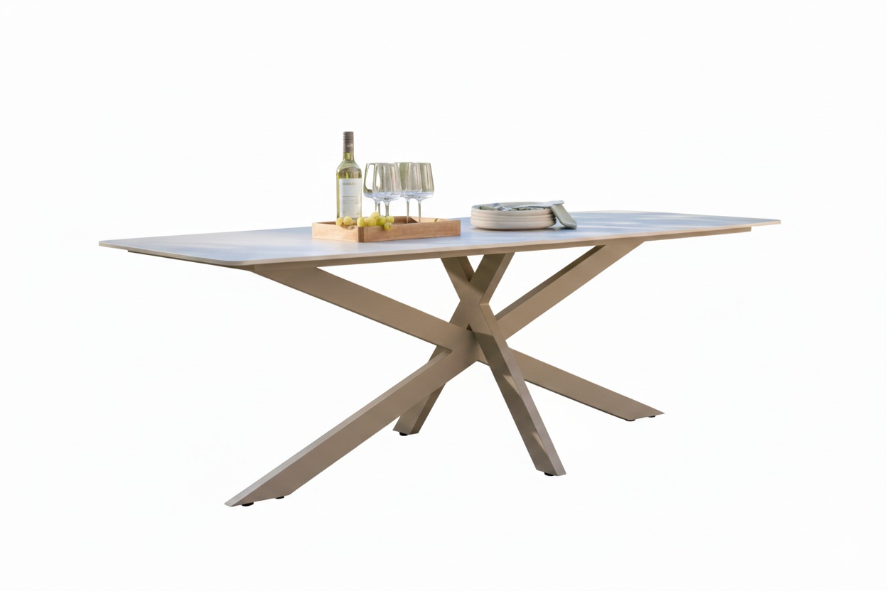 Interliving Tisch IL7014 in Platte sintered Stone beige/Aluminium taupe, Moebel, Tabelle, Esstisch, Kaffeetisch, Schreibtisch
