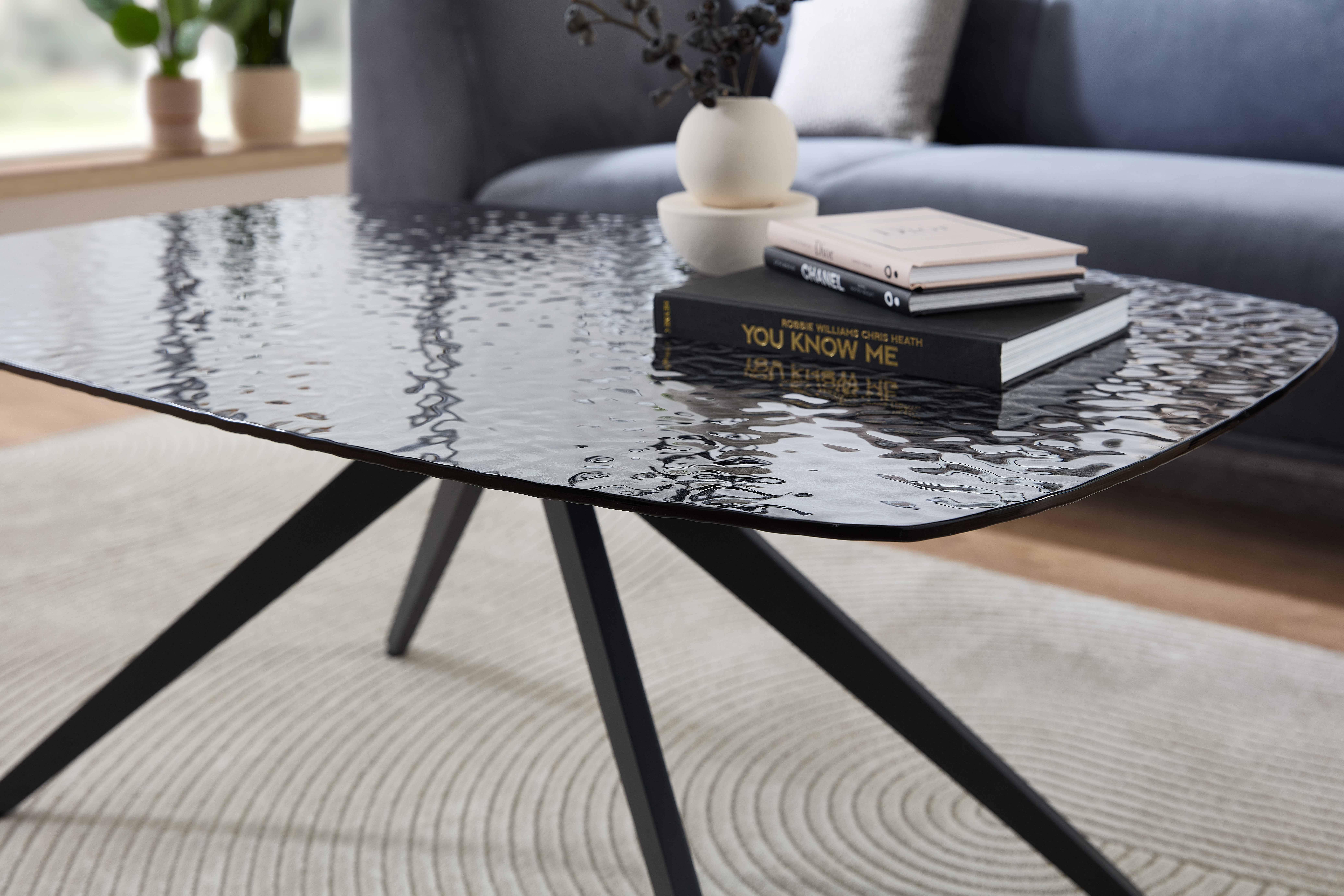 Stolkom Couchtisch ELIAS ca. B110 H44 T70 cm in Glas schwarz/Met.schwarz