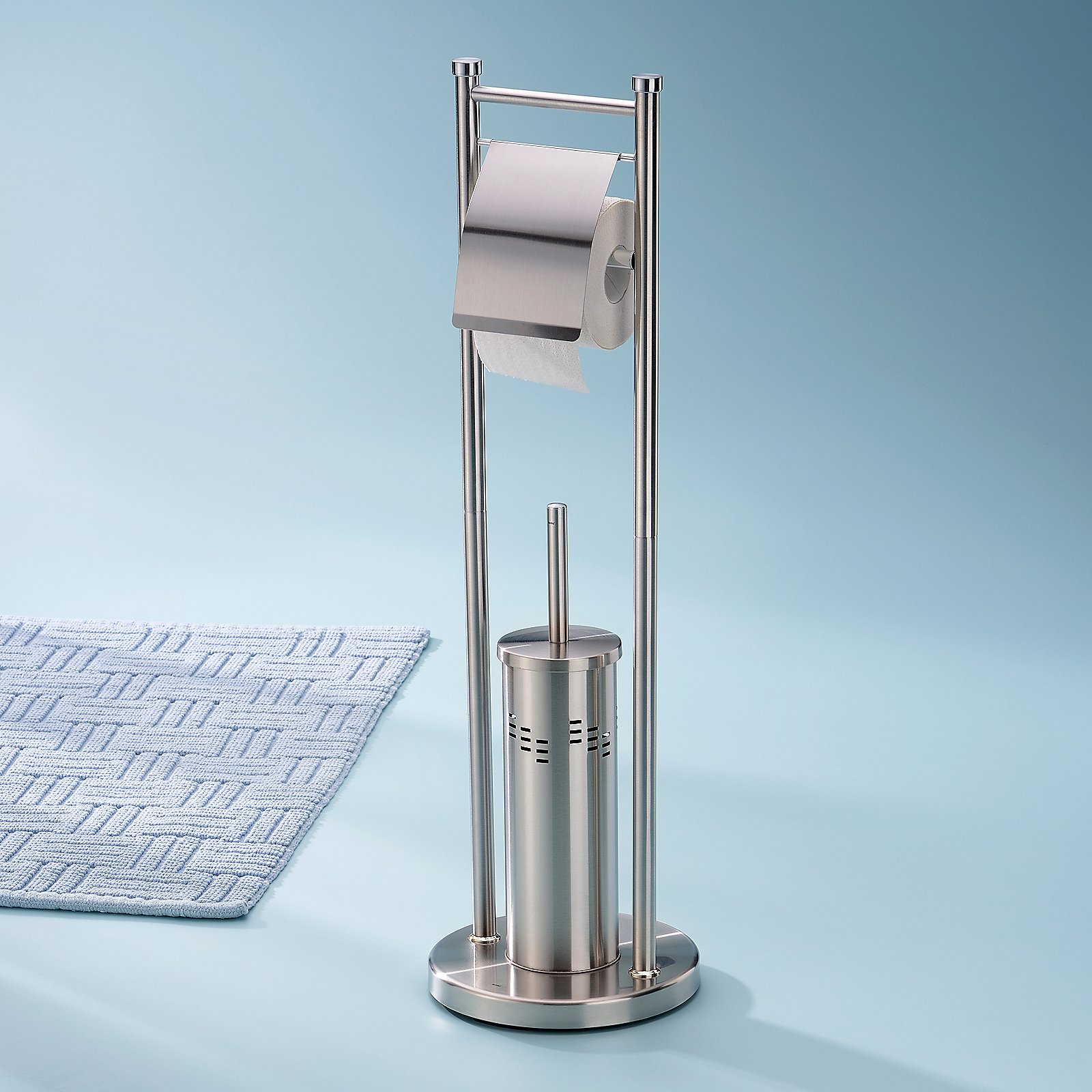 Kela Toilettengarnitur Swing SWING in Edelstahl silber matt 77,5cmh, Toilette, Klopapierhalter, Standsystem, Chrom, Gelsator, Toilettenpapierhalter, Handtuchhalter, Toilettenbürste, Edelstahl, Badezimmerzubehör