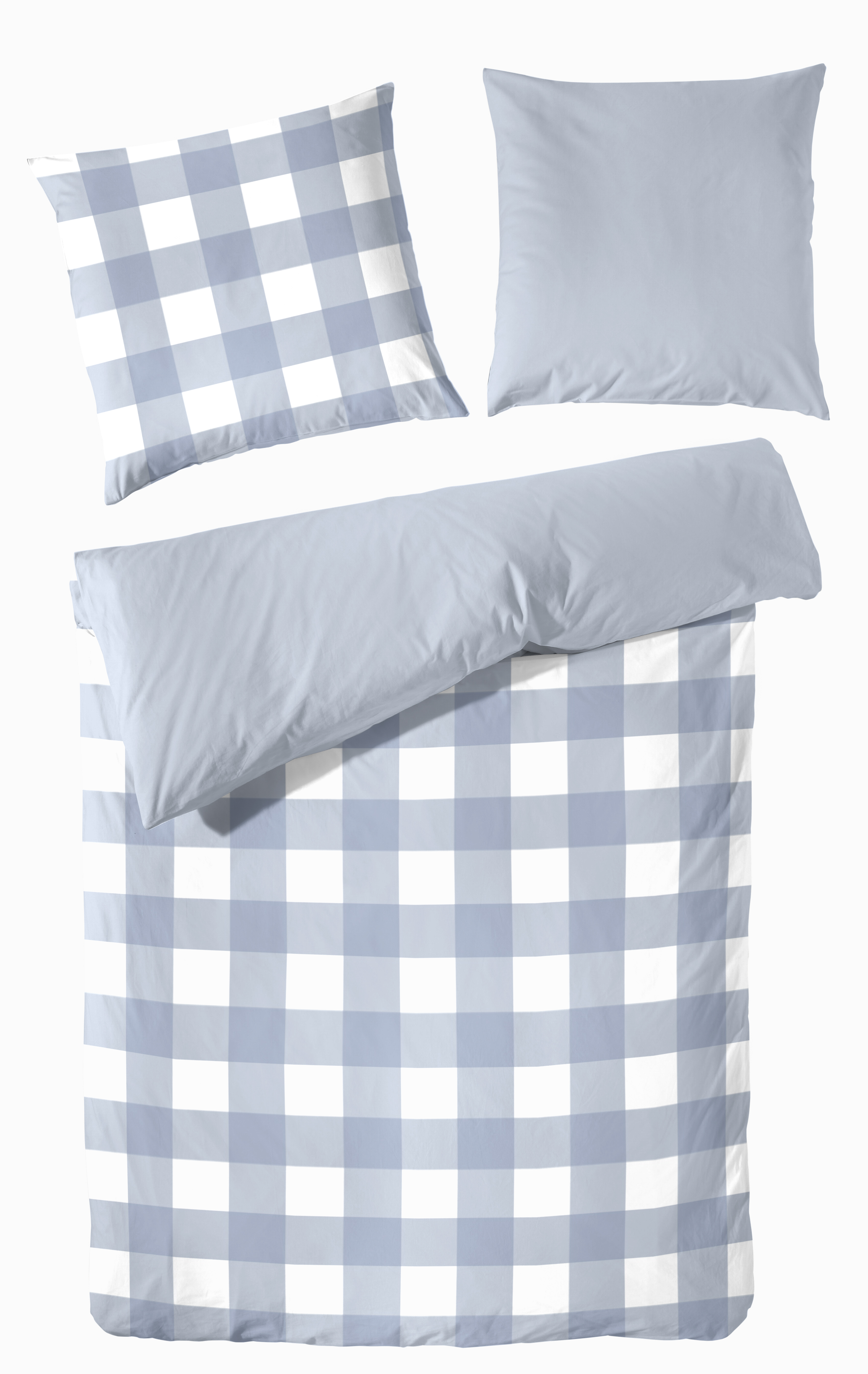 Hahn Haustextilien Perkal-Bettwäsche 135x200cm ca. 135x200cm, Kopfkissen ca. 80x80cm in Farbe blau/weiß kariert, Kissen, Dekoration für Zuhause, Flagge, Kopfkissen, Leinen