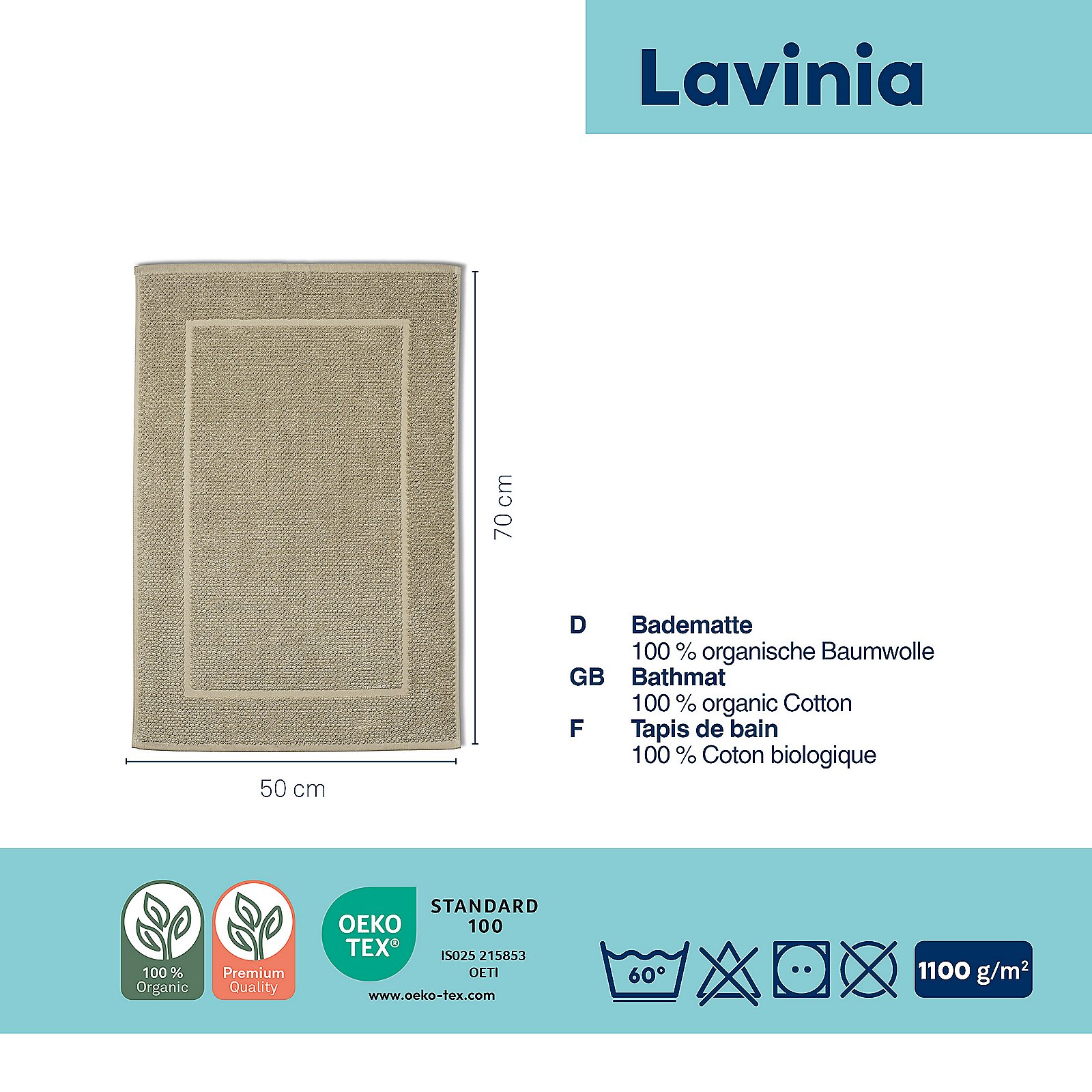 Kela BADVORLEGER LAVINIA in Farbe Beige, Badematte, 100% organische Baumwolle, Beige, Rechteckig, Badezimmerzubehör