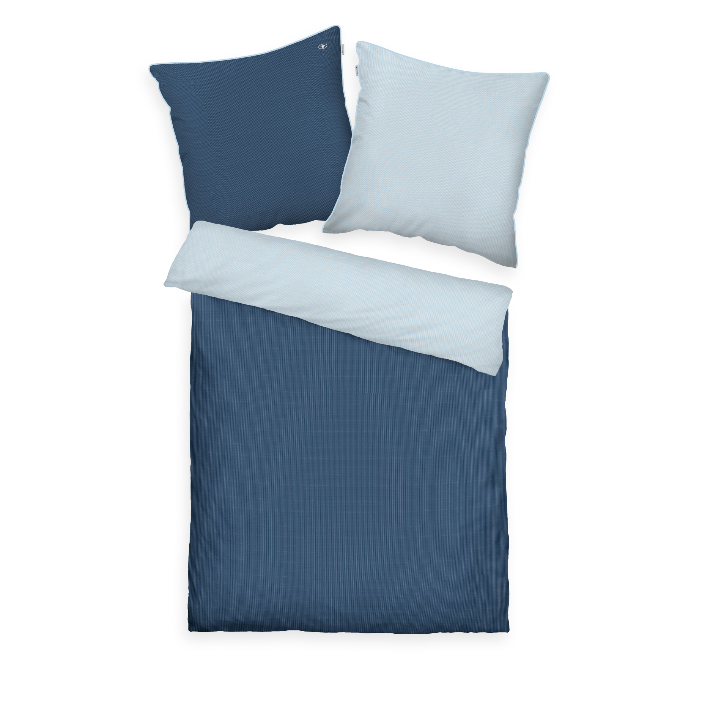 Tom Tailor Satin Bettwäsche ca. 135x200cm in Farbe Dark Navy & Sky Blue Tom Tailor Satin Bettwäsche ca. 135x200cm in Farbe Dark Navy & Sky Blue, Bettwäsche, Kissen, Bettbezug, Blaue Farbtöne, Streifenstruktur