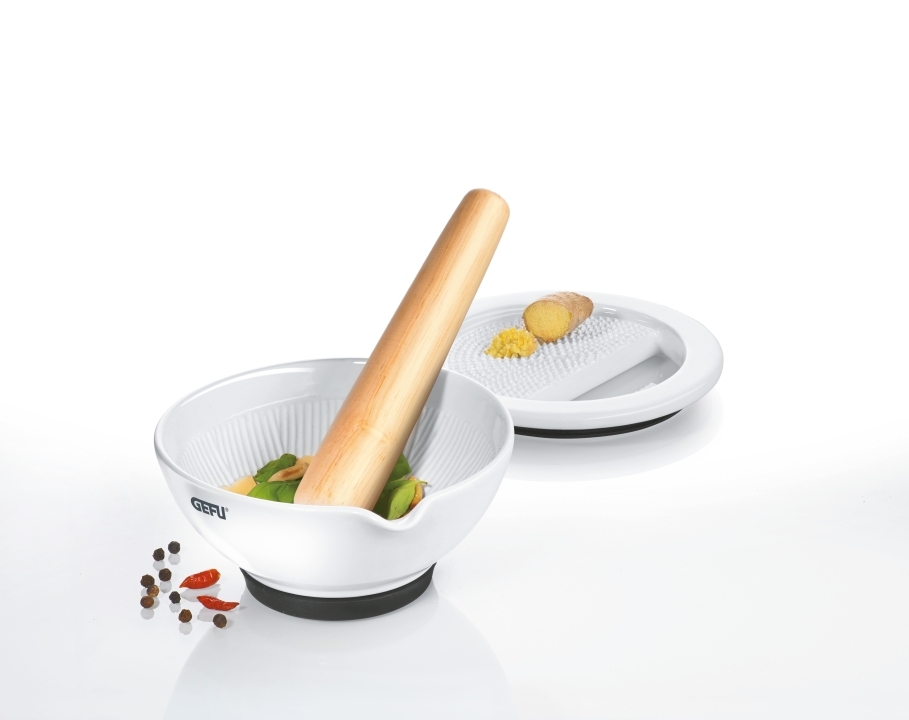 GEFU Mörser SURI in Farbe schwarz/weiß, Mörser, Stößel, Küchenzubehör, Steingefäß, Gewürzmühle