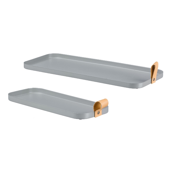 Metall Tablett 2er-Set CORNELIA in , metallische Ablage, Schubladen-Organizer?, Wandregal?, Servierablage, Grau