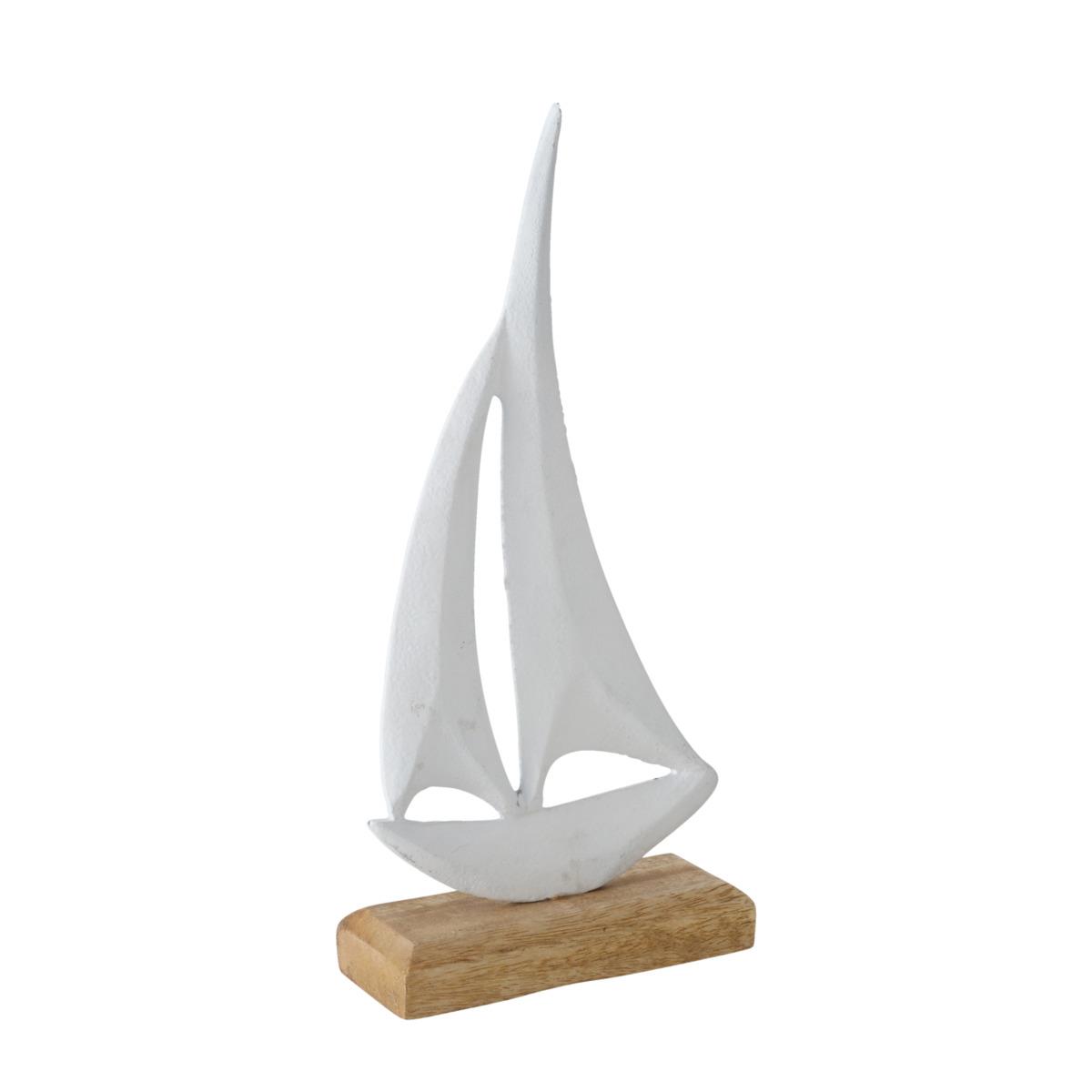  // Dekoaufsteller Boat // handgearbeitet // Manogholz natur // Aluminium vernickelt weiß // Höhe ca. 18 cm