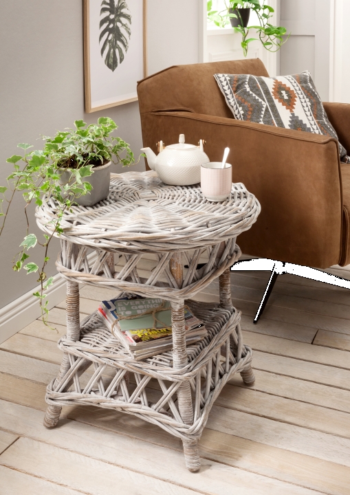 Direct 4 Home Beistelltisch Bali ca. 55 x 55 x 52 cm in Rattan weiß